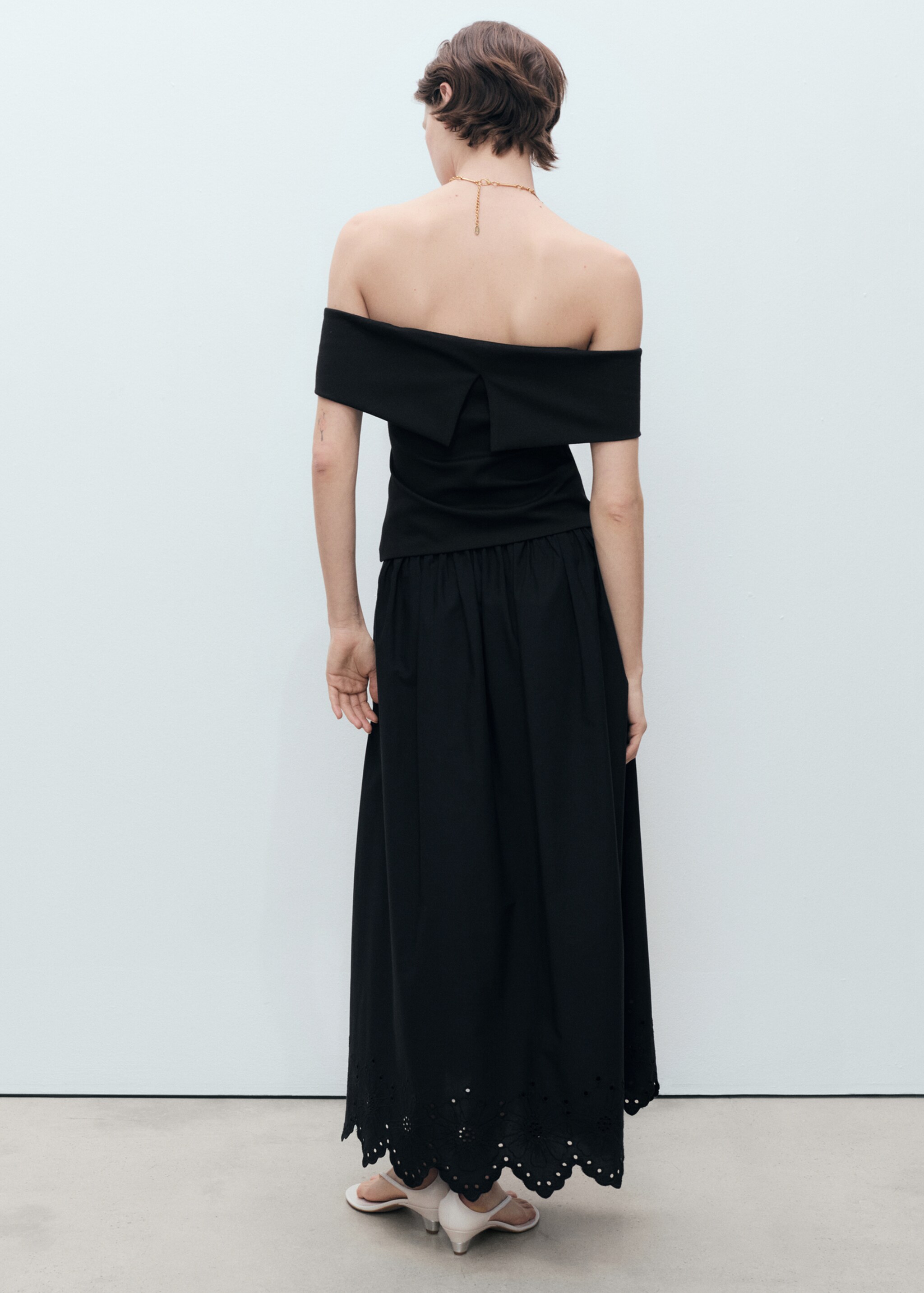 Cotton skirt with embroidered hem - Reverse of the article, Black. Ref: 87049219-00.