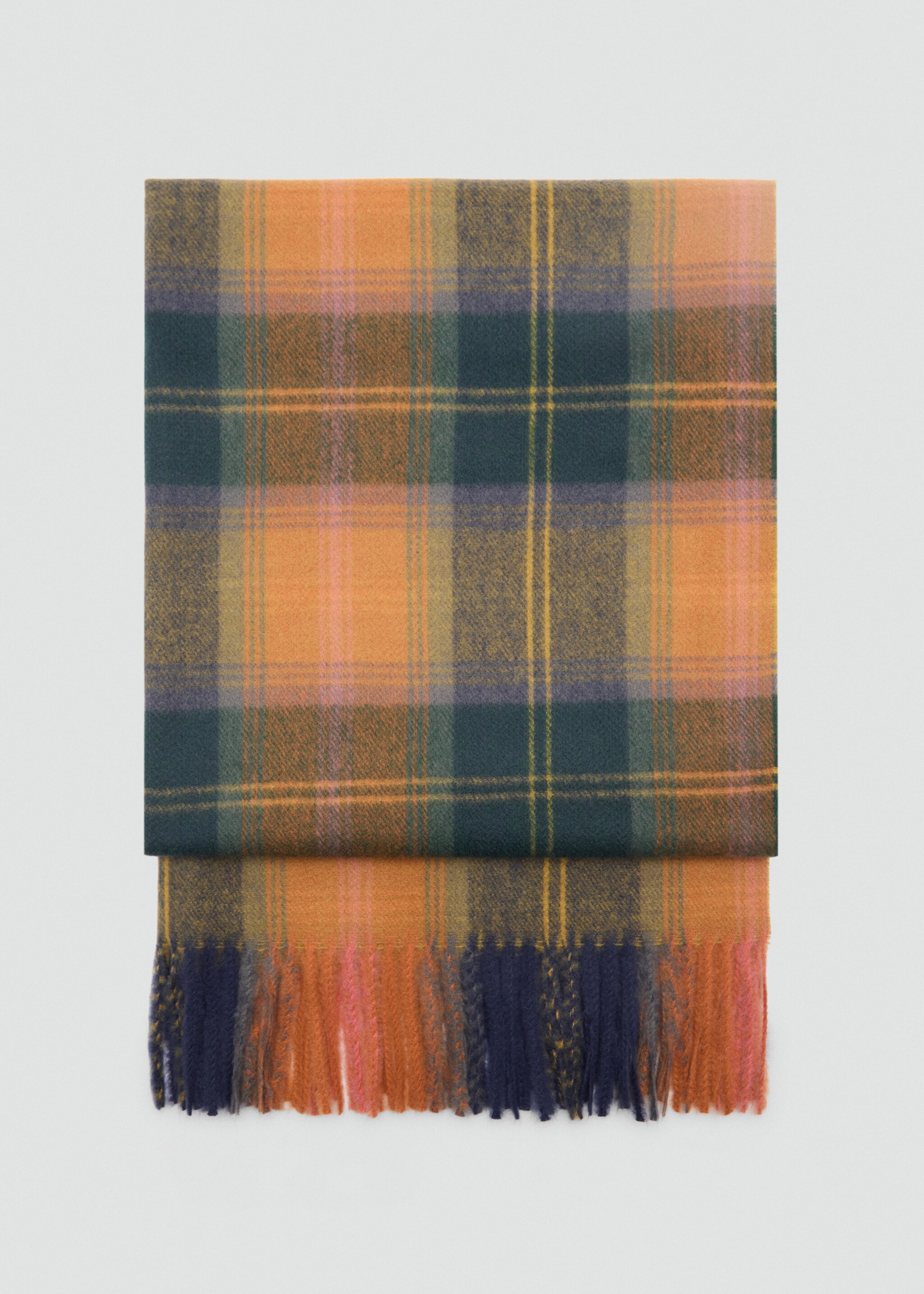 Check scarf with fringed ends - Article sans modèle, Orange. Ref: 87050258-00.