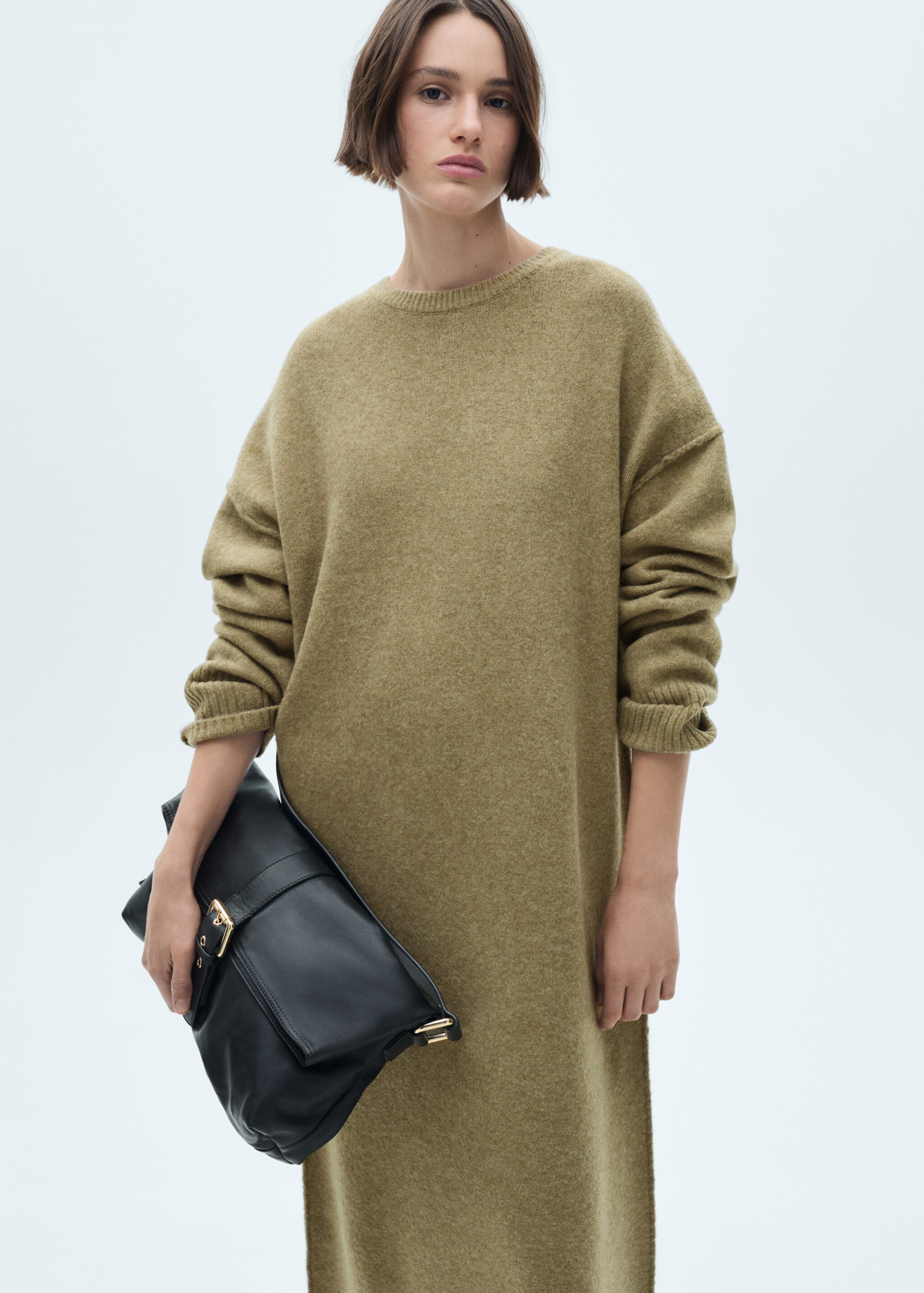 Robe maille bords côtelés - Plan moyen, Vert moyen. Ref: 87050283-00.