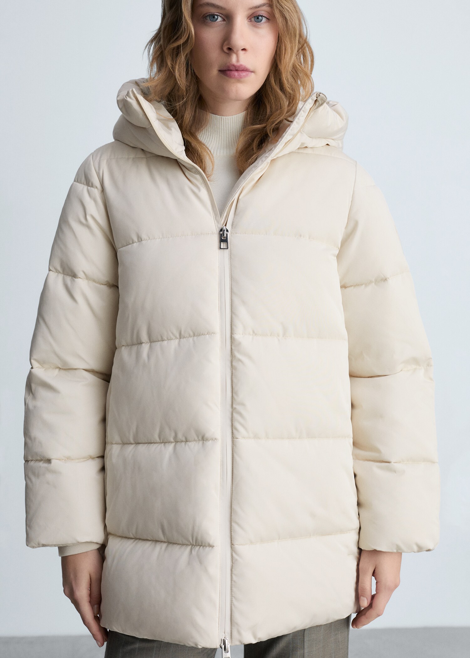 Midi quilted anorak with hood - Medium plane
