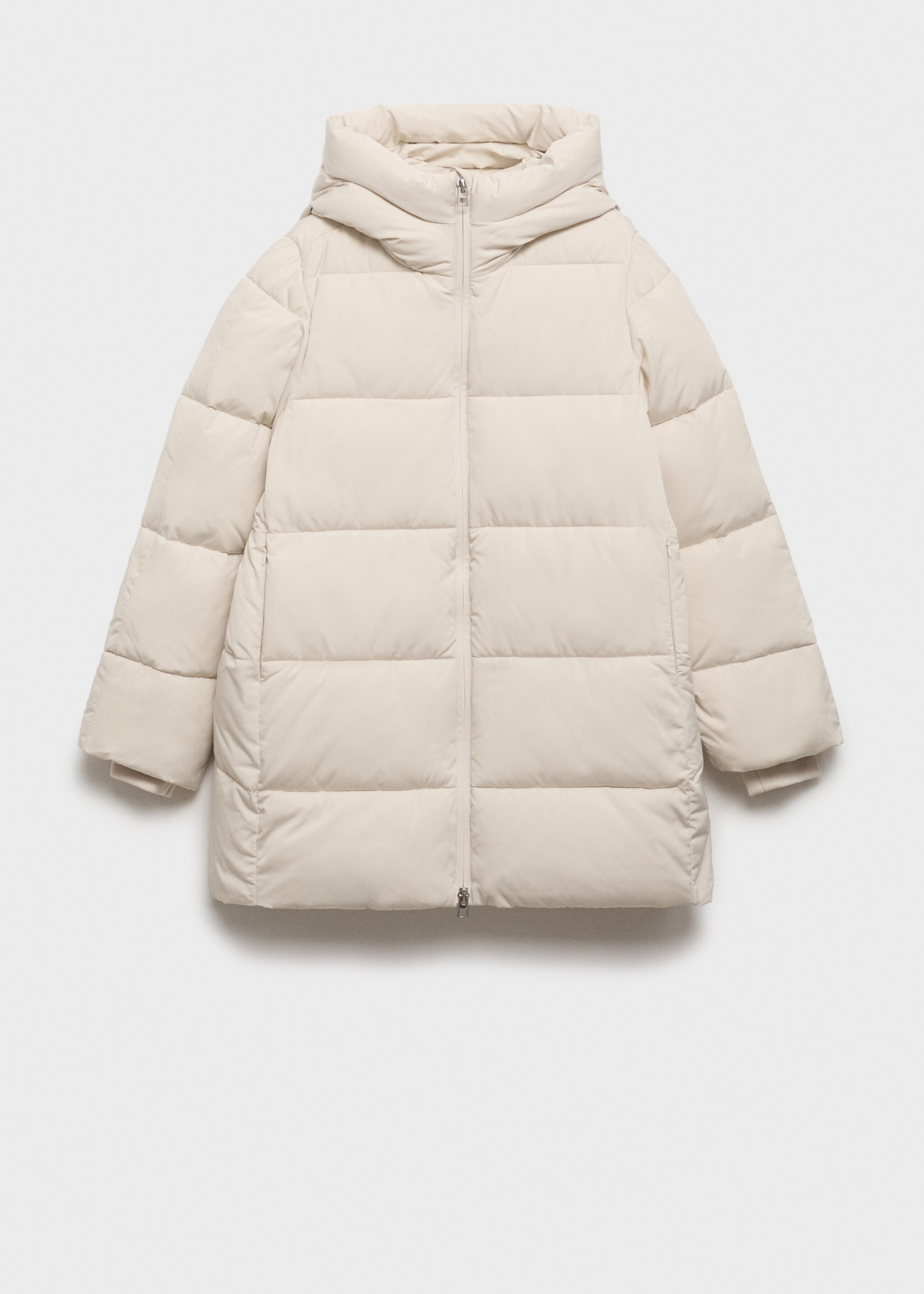 Midi quilted anorak with hood - Article without model, Ecru. Ref: 87050306-00.