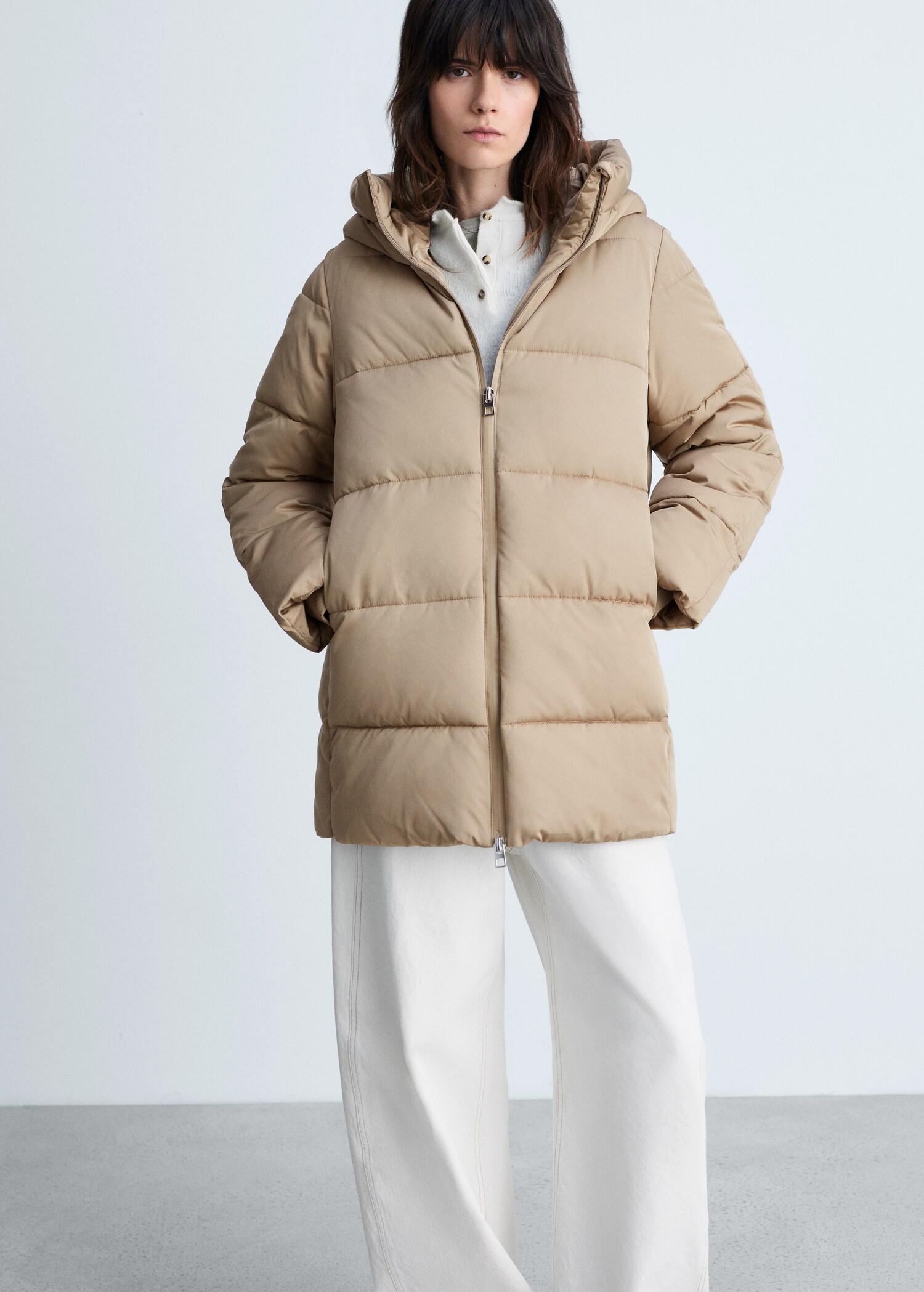 Midi quilted anorak with hood - Medium plane