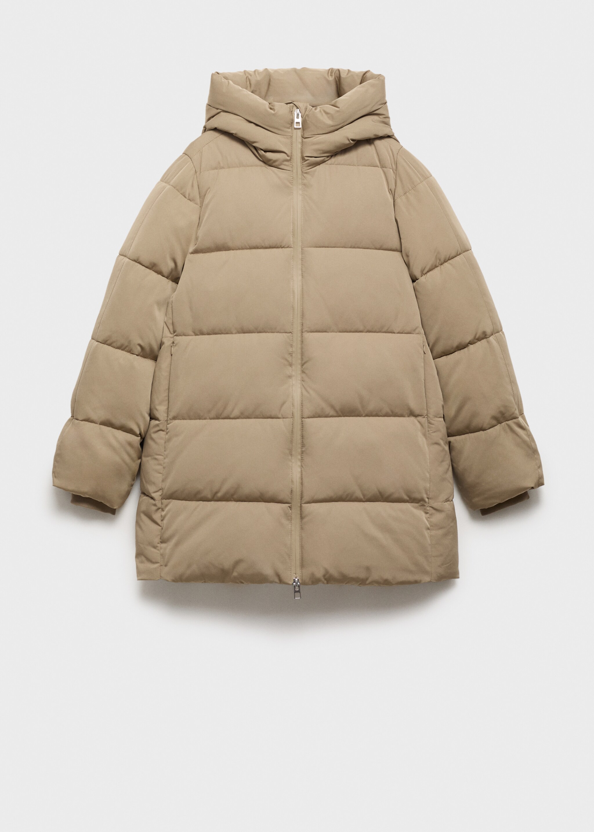 Midi quilted anorak with hood - Article without model, Beige. Ref: 87050306-00.