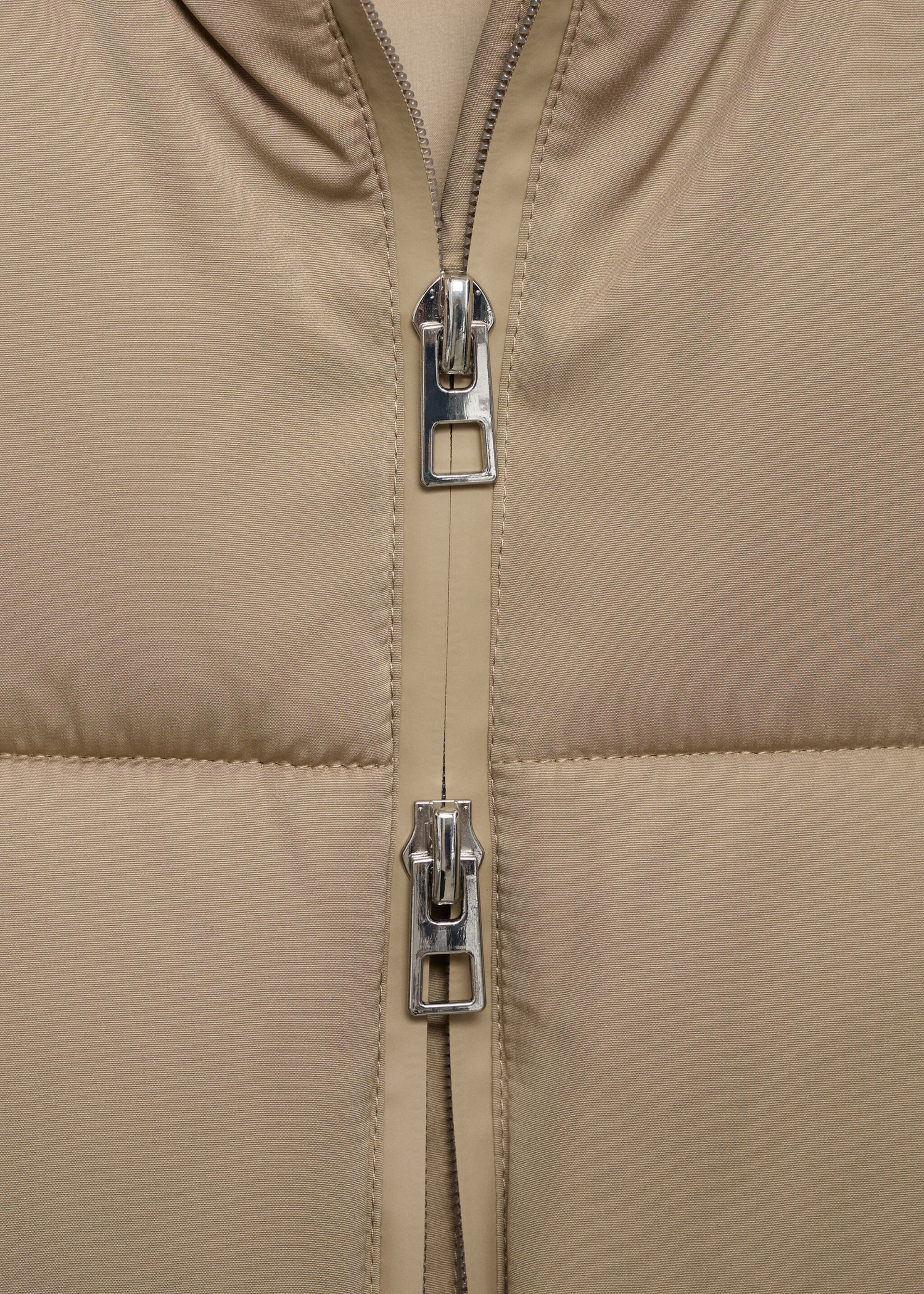 Midi quilted anorak with hood - Details of the article 8, Beige. Ref: 87050306-00.