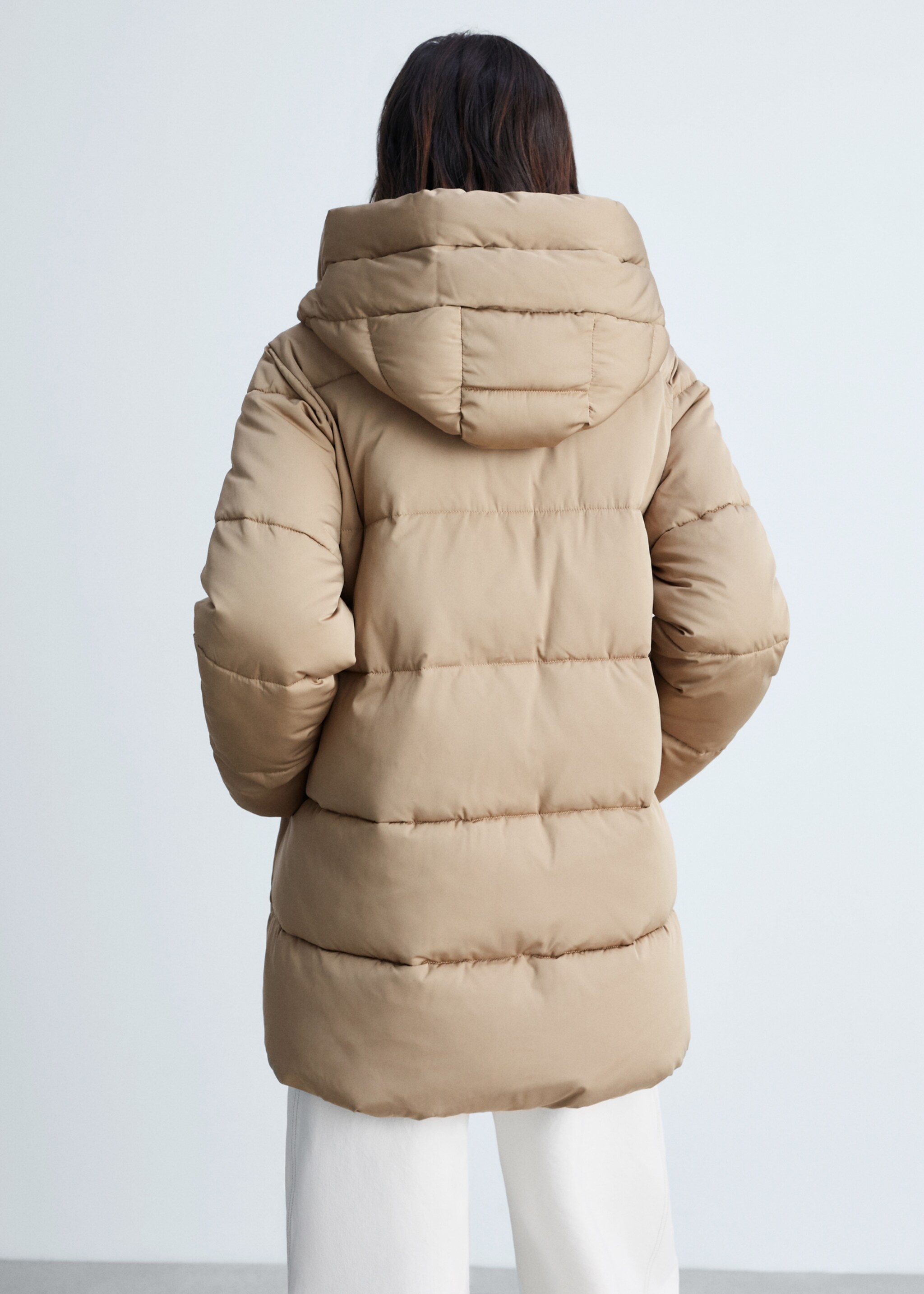 Midi quilted anorak with hood - Reverse of the article, Beige. Ref: 87050306-00.