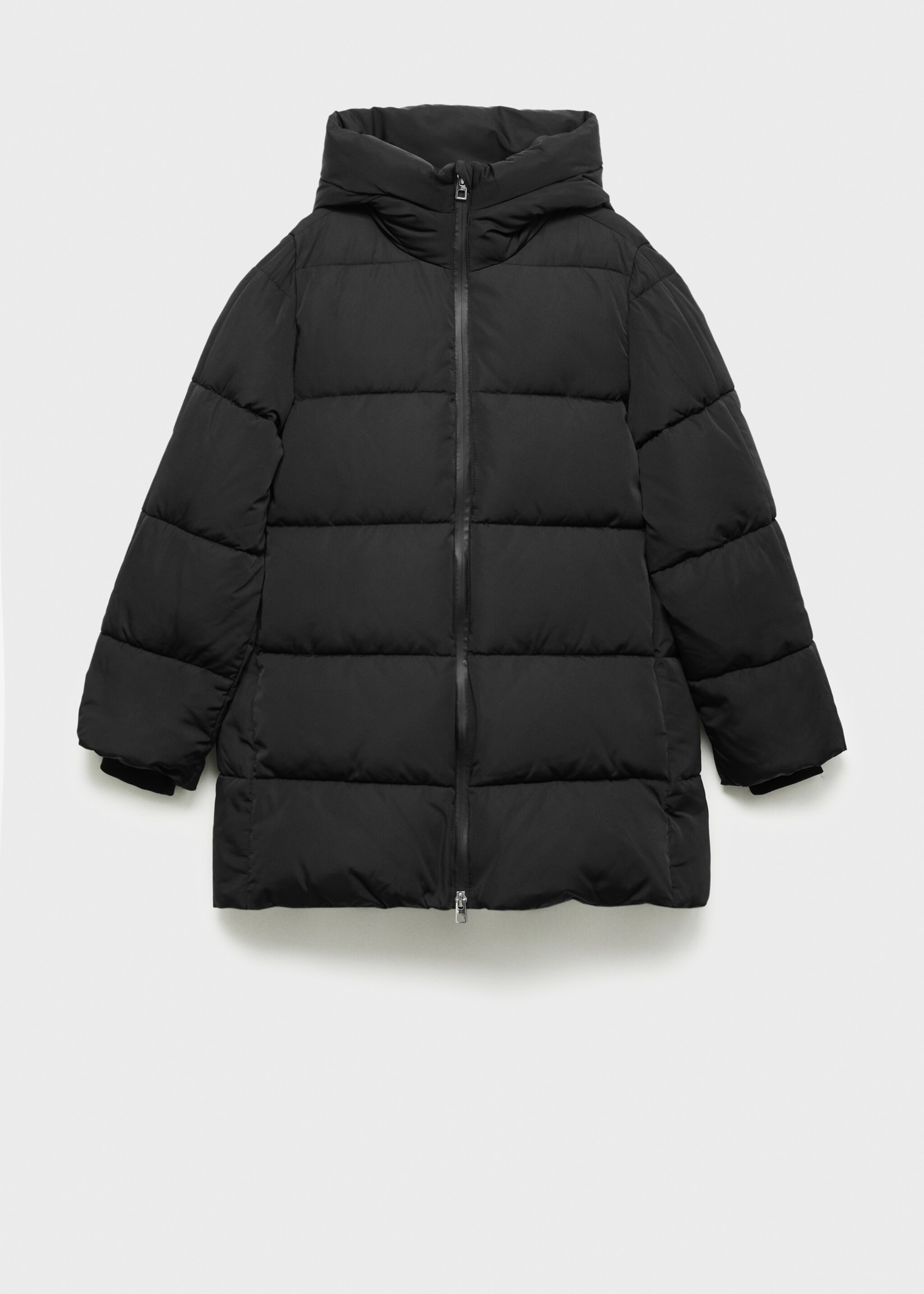 Midi quilted anorak with hood - Article without model, Black. Ref: 87050306-00.