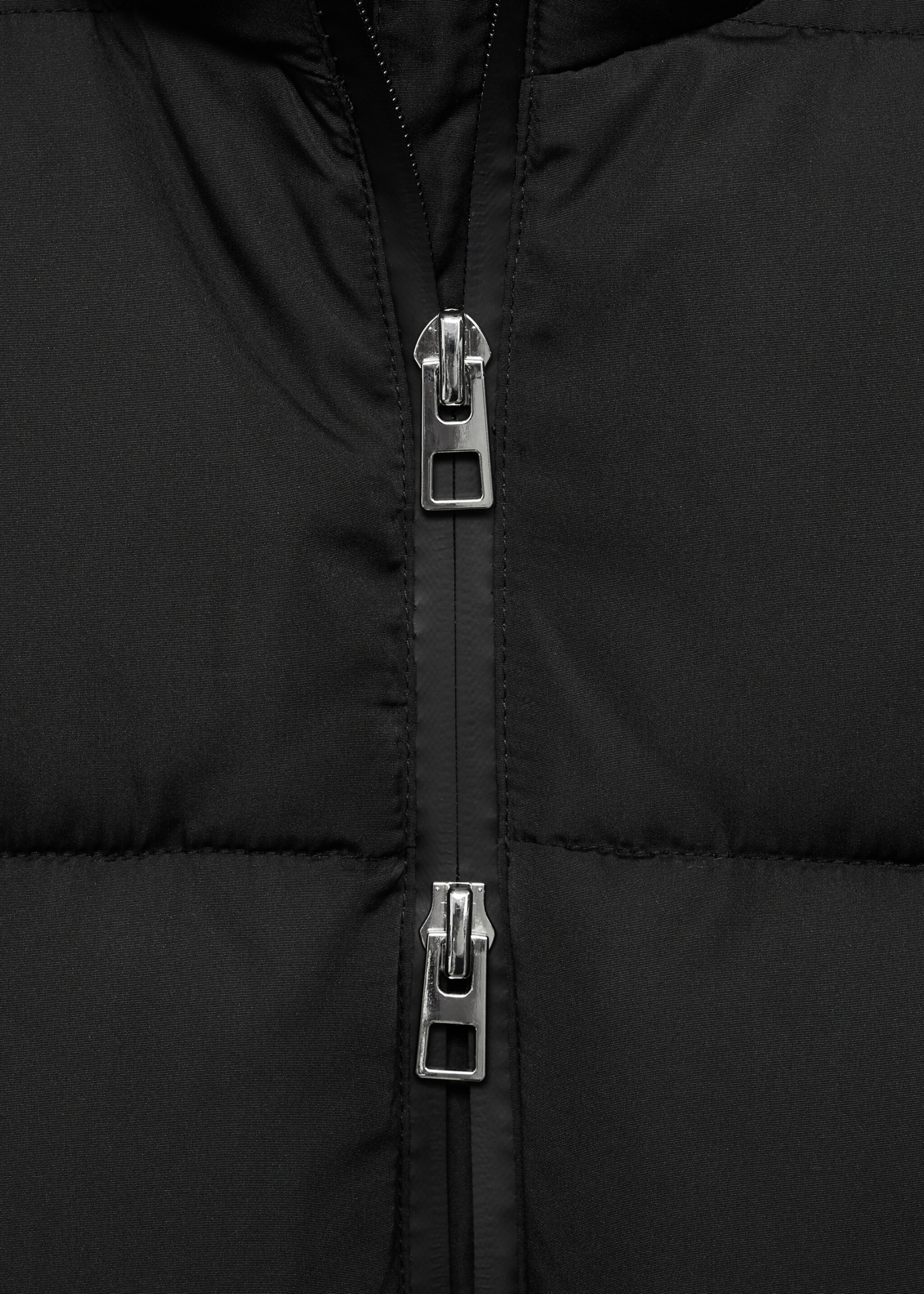 Midi quilted anorak with hood - Details of the article 8, Black. Ref: 87050306-00.