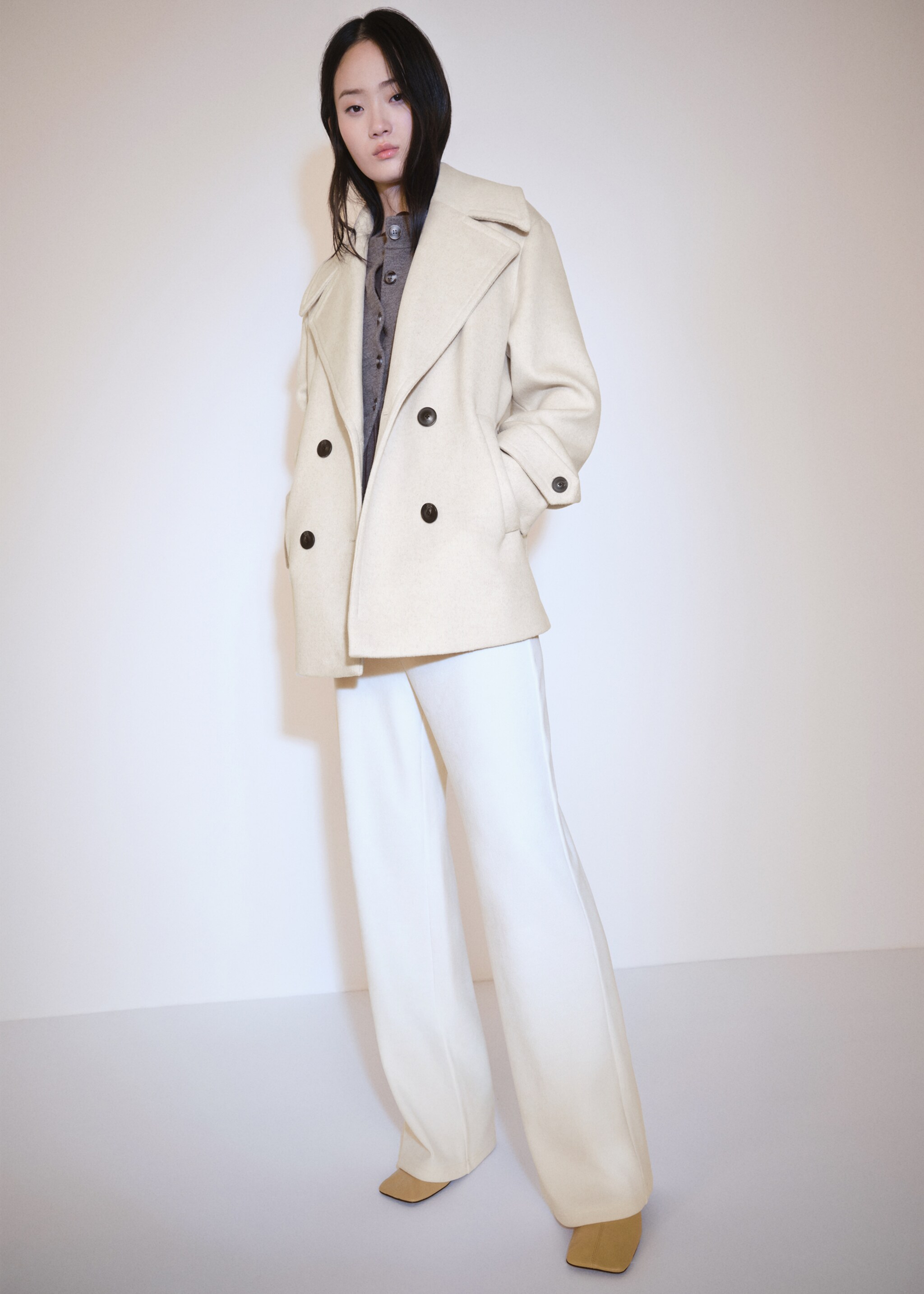 Corduroy straight trousers - Details of the article 2, Ecru. Ref: 87050350-00.