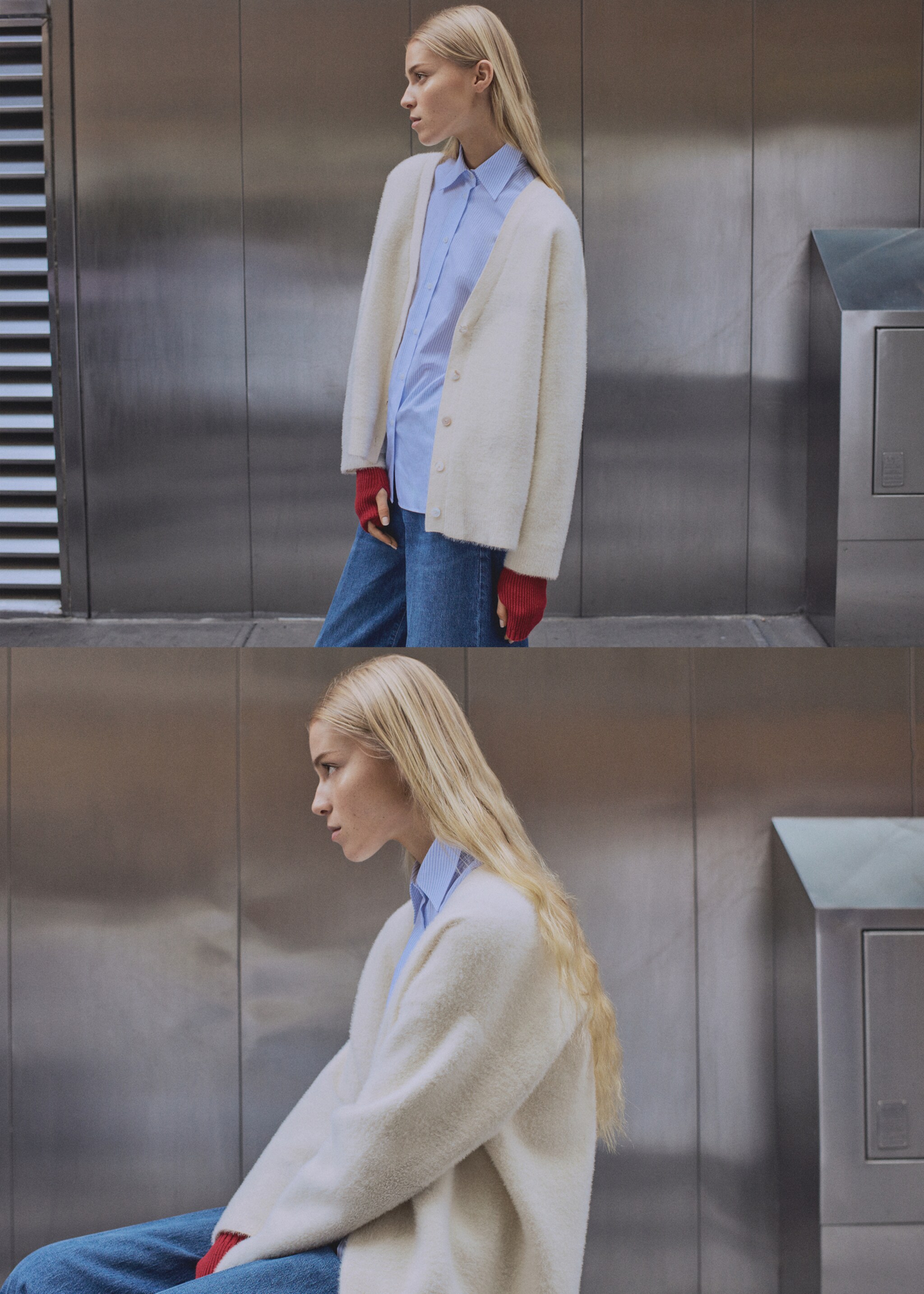 Strickcardigan mit Fell-Effekt - Detail des Artikels 2, Ecru. Ref: 87050352-00.