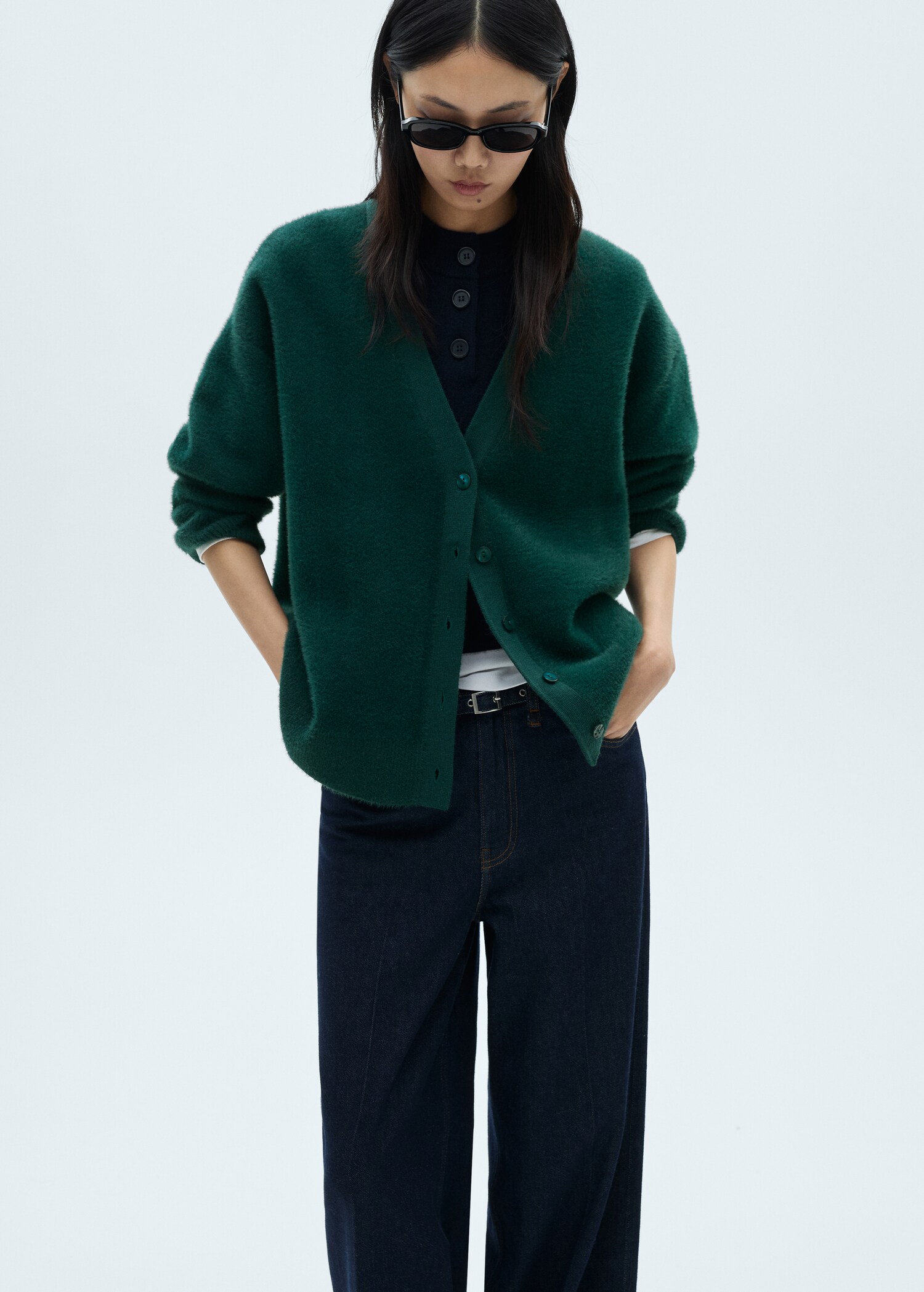 Strickcardigan mit Fell-Effekt - Mittlere Ansicht