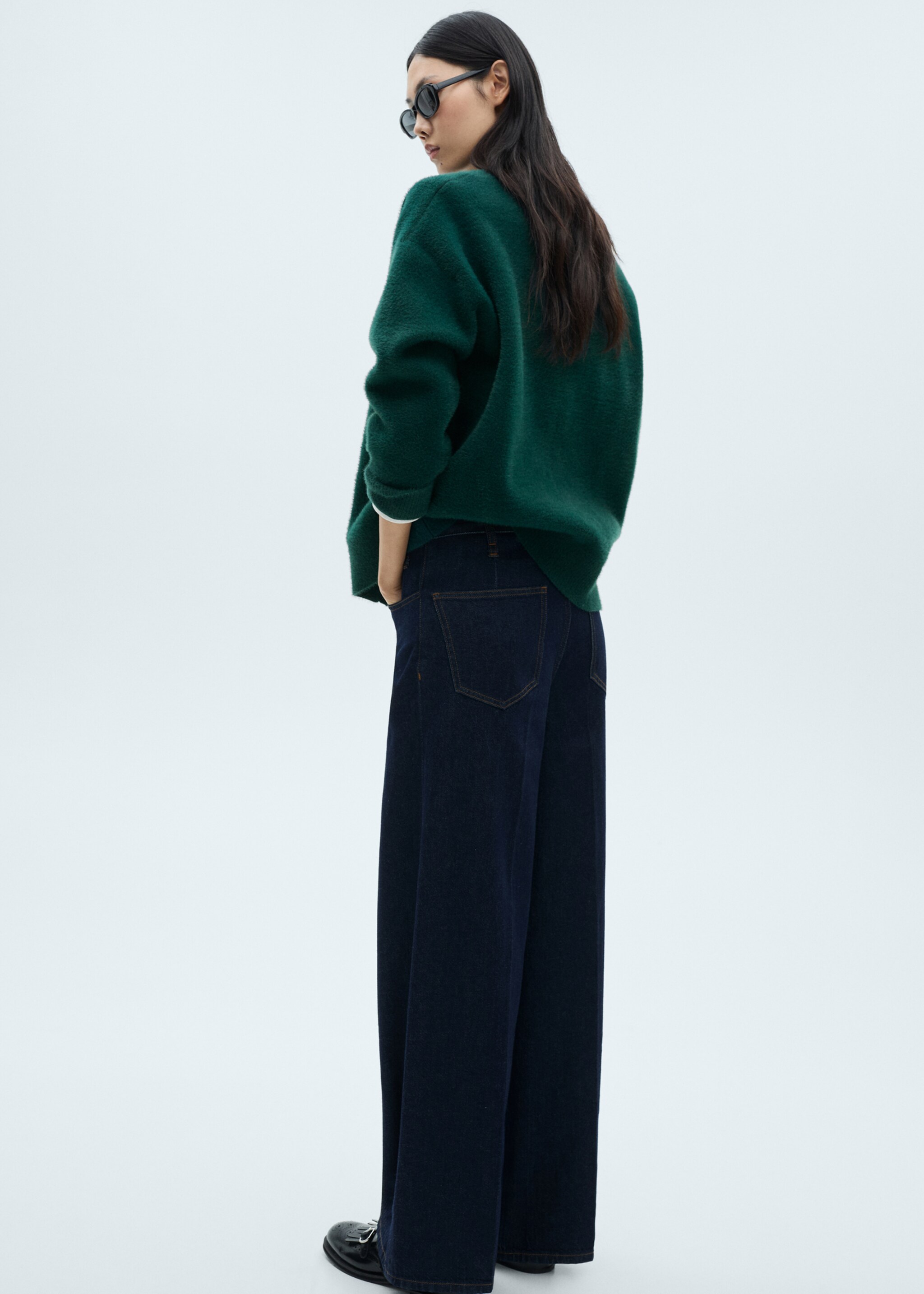 Faux-fur knitted cardigan - Reverse of the article, Petrol Blue. Ref: 87050352-00.