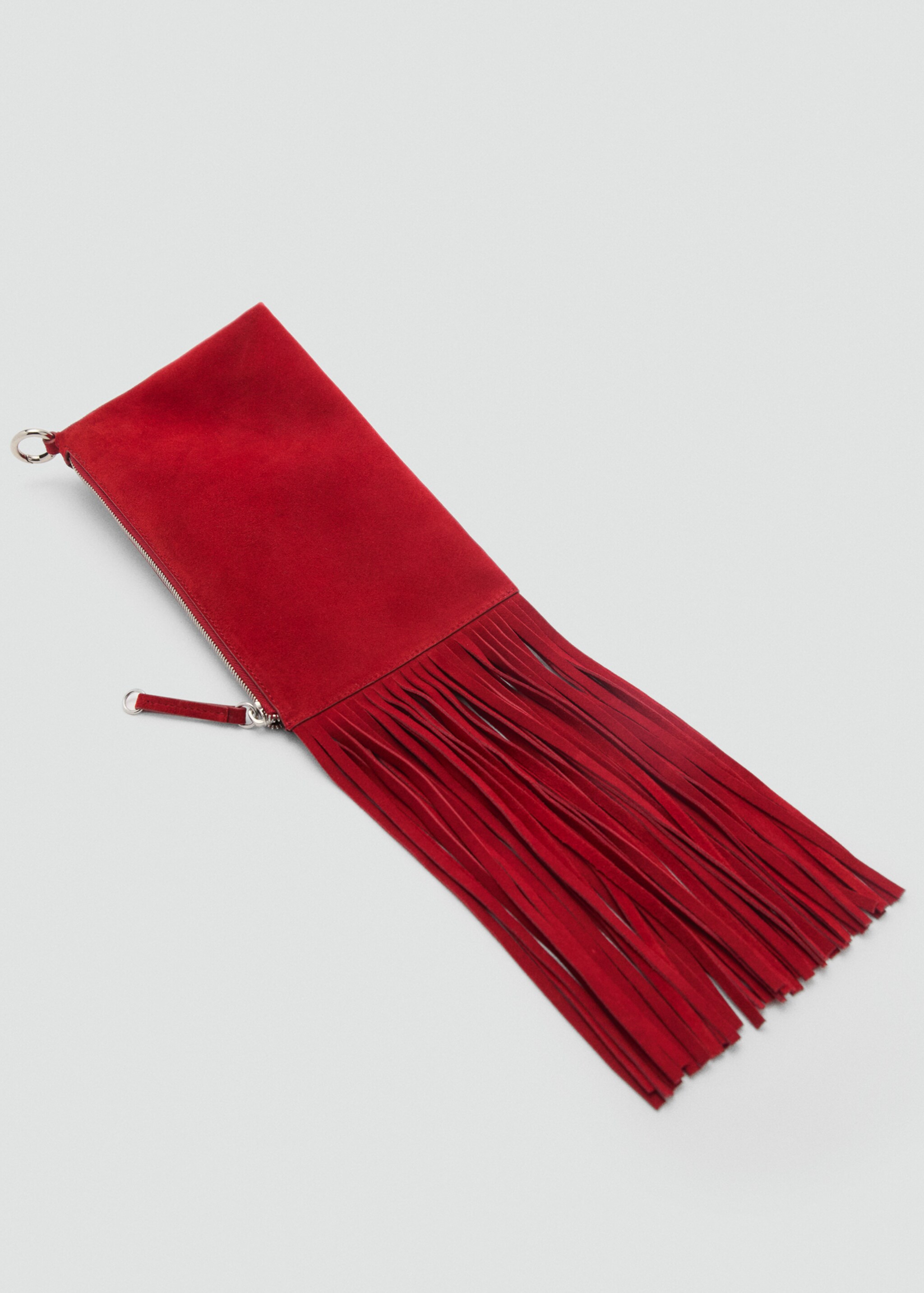 Leather handbag with fringes - Details of the article 3, Red. Ref: 87050354-00.