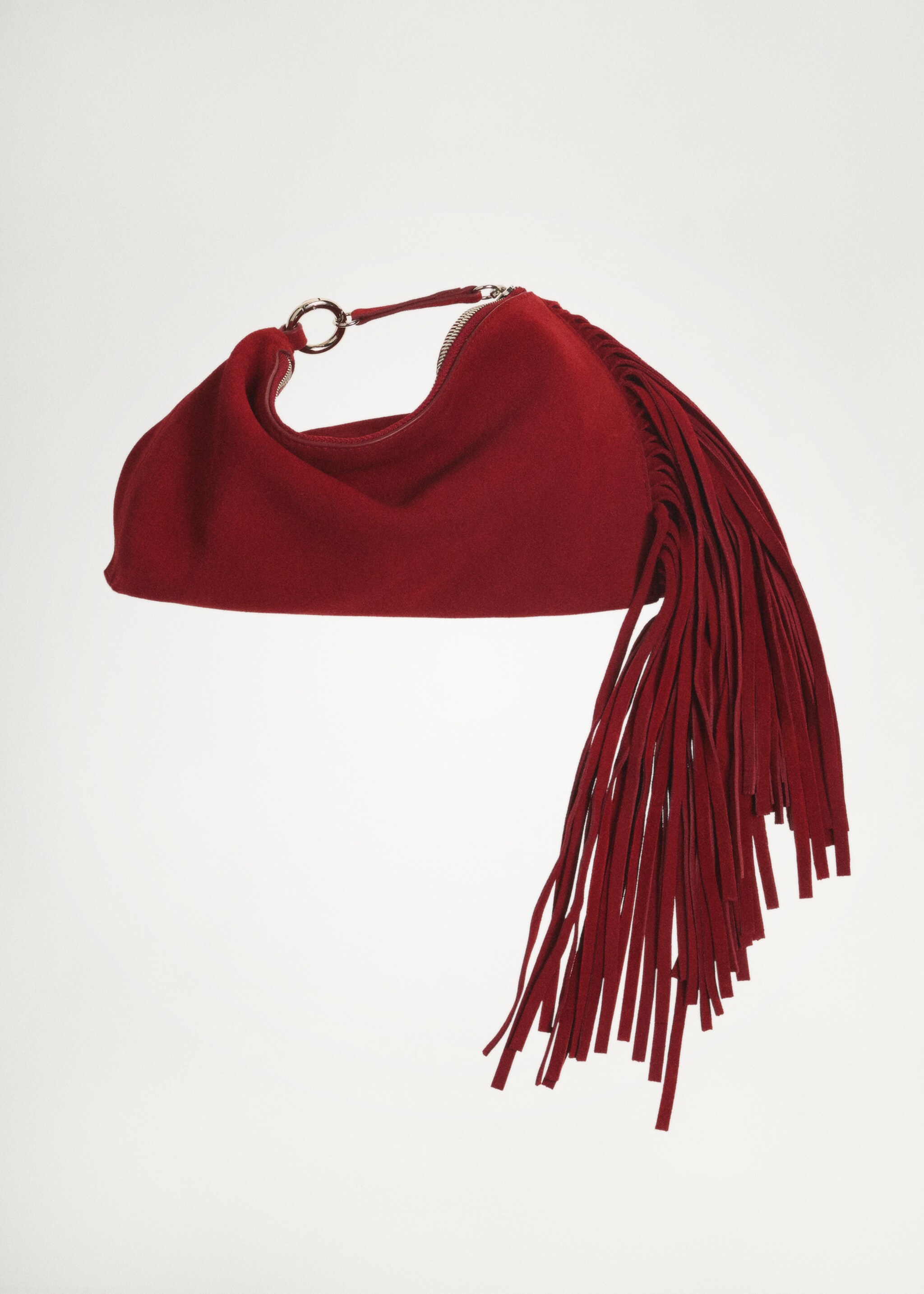 Leather handbag with fringes - Details of the article 6, Red. Ref: 87050354-00.