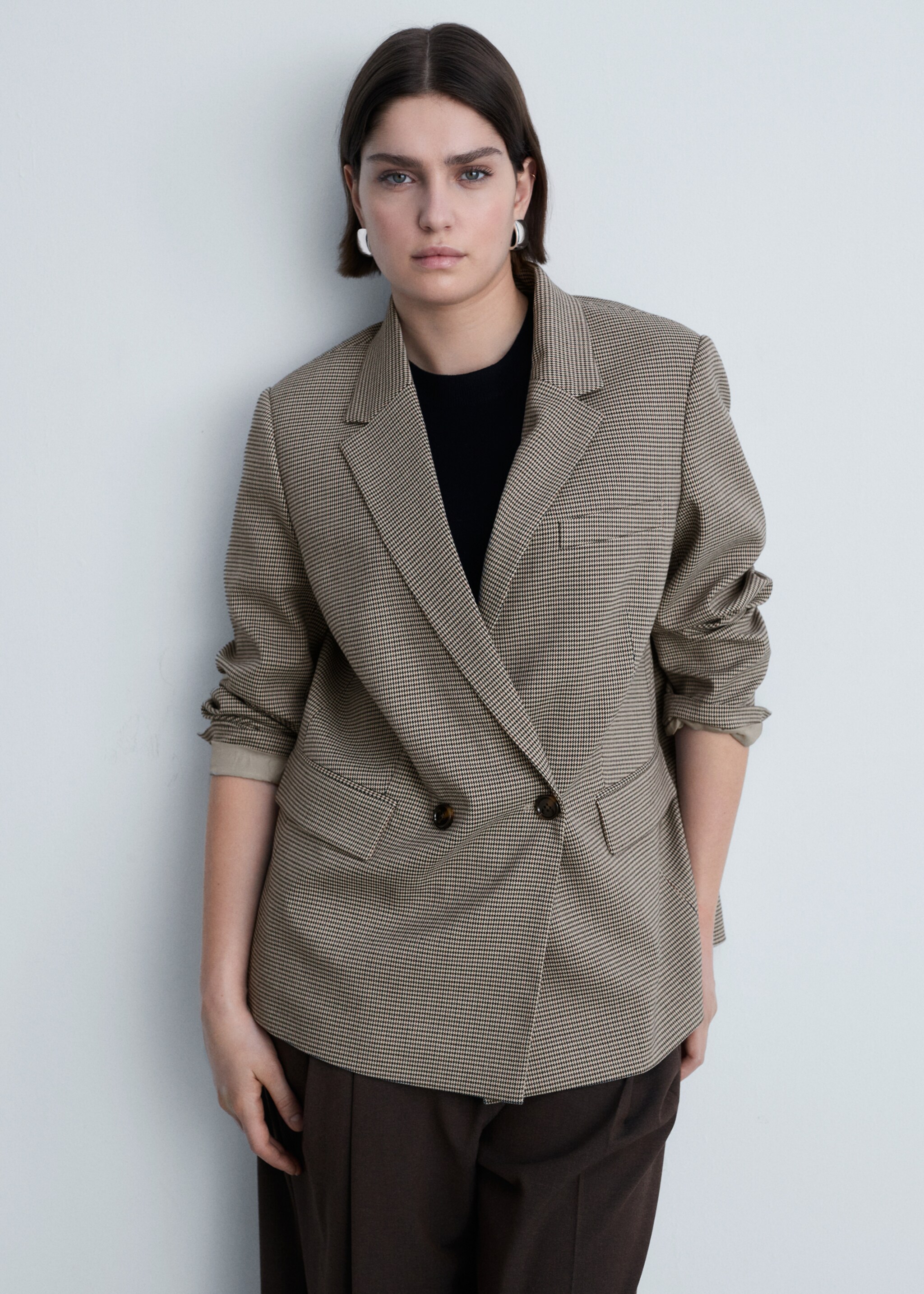 Double-breasted jacket - Details of the article 5, Brown. Ref: 87050355-00.