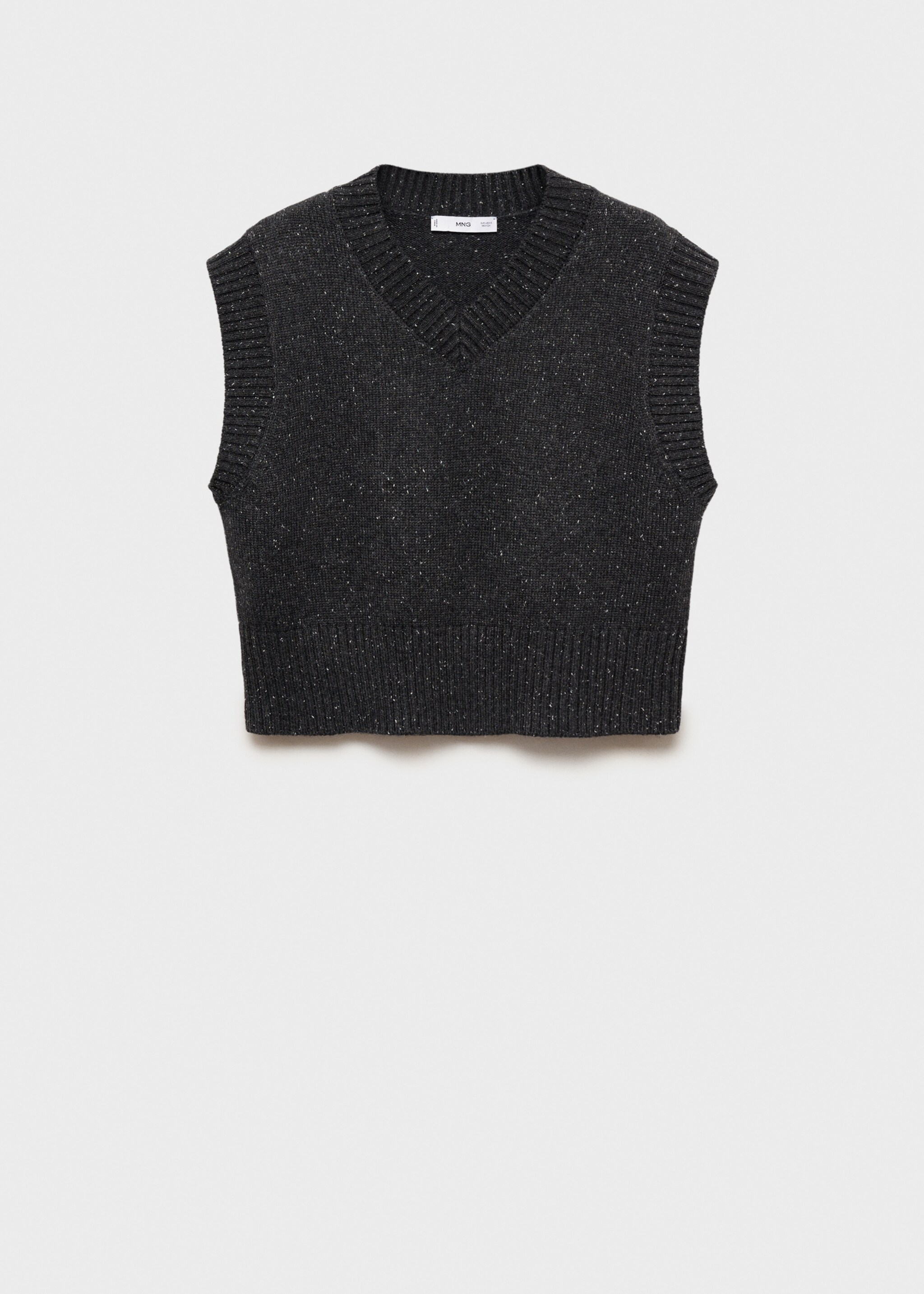 Vestă din tricot cu guler în V - Articol fără model, Gri mediu. Ref: 87050361-00.