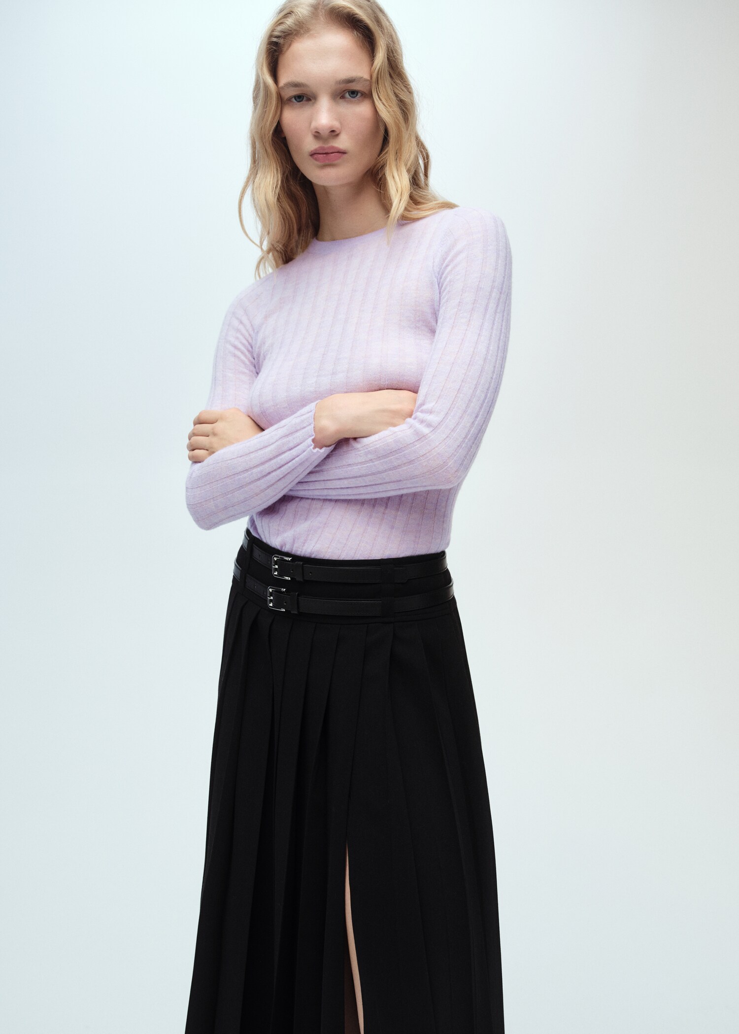 Pull-over maille côtelée col rond - Plan moyen