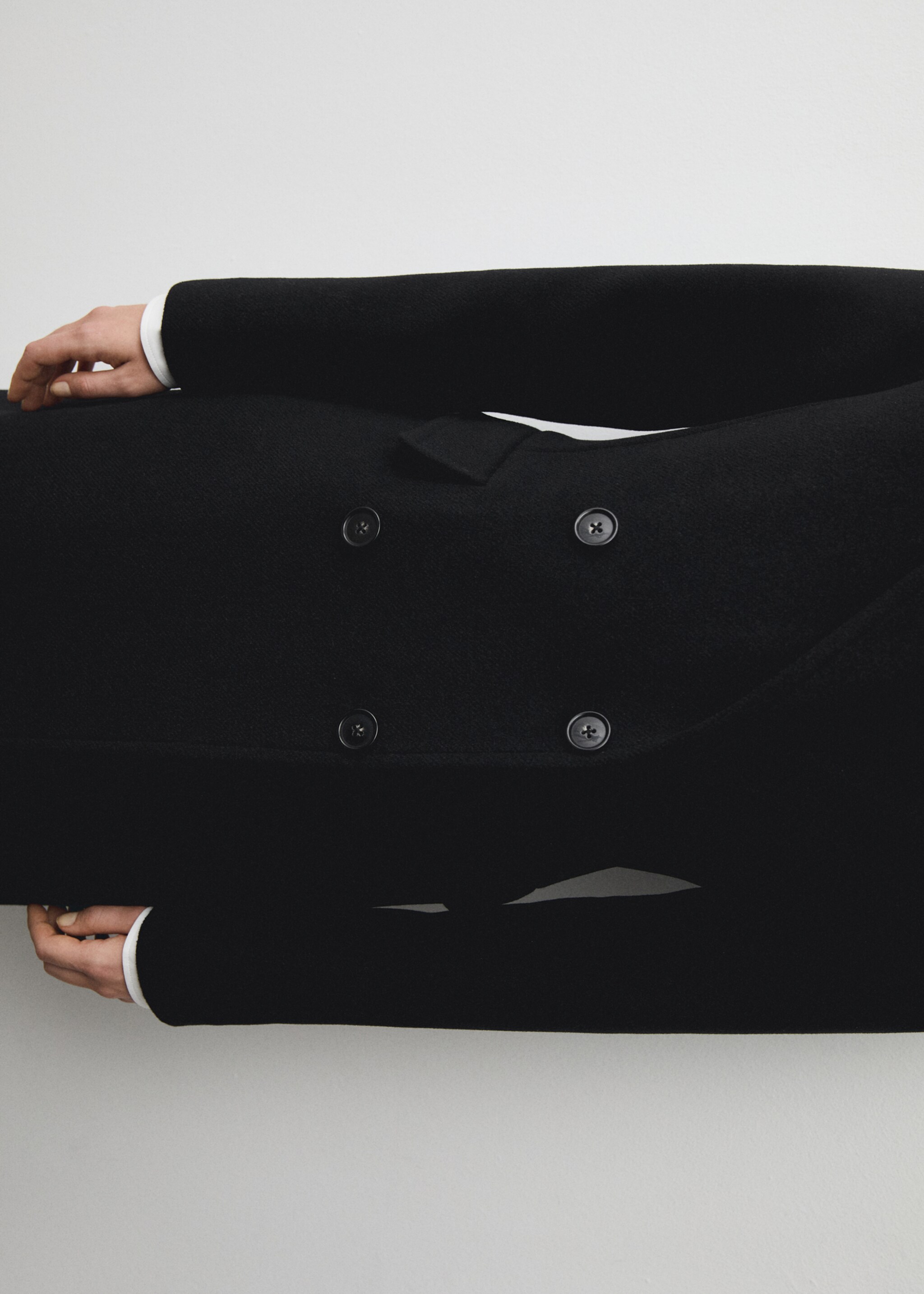 Double-breasted midi wool coat - Details of the article 6, Black. Ref: 87050428-00.