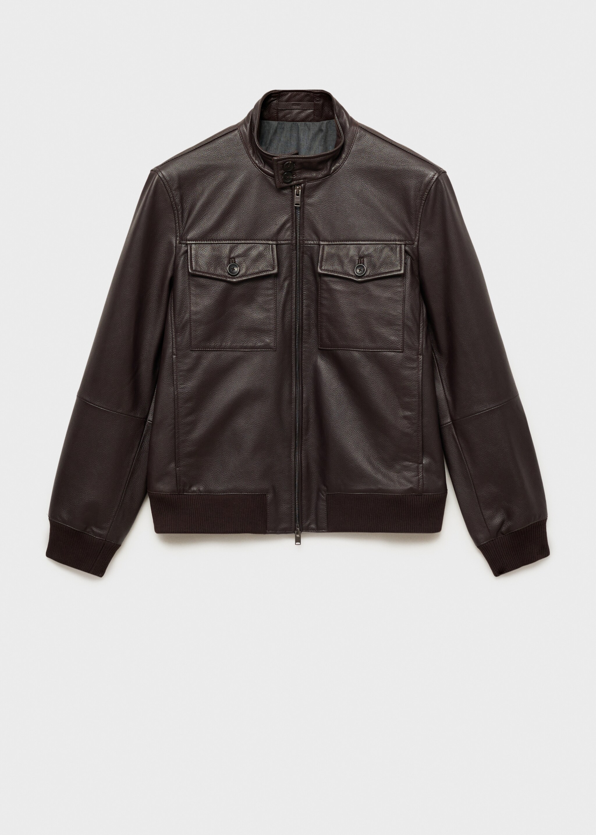 Pocket leather biker jacket - Article without model, Brown. Ref: 87050576-00.