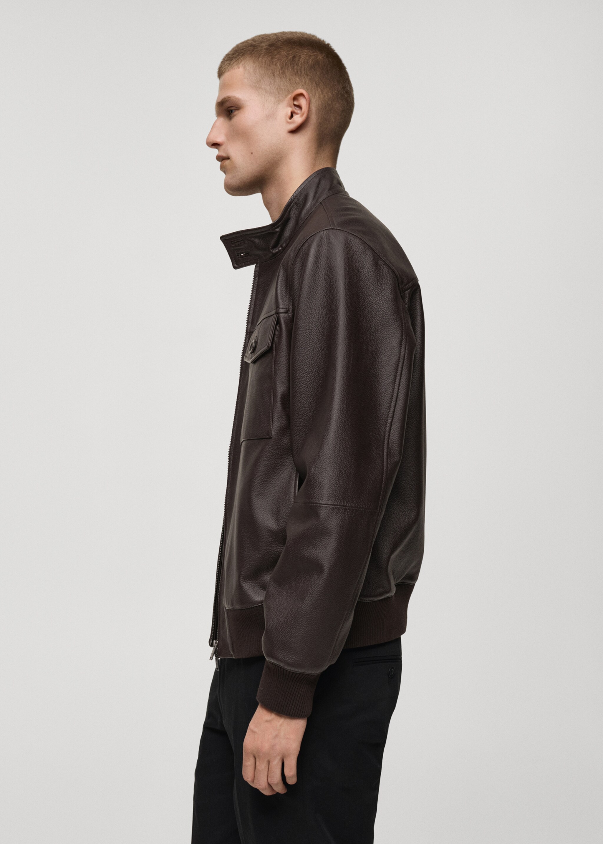 Pocket leather biker jacket - Details of the article 2, Brown. Ref: 87050576-00.
