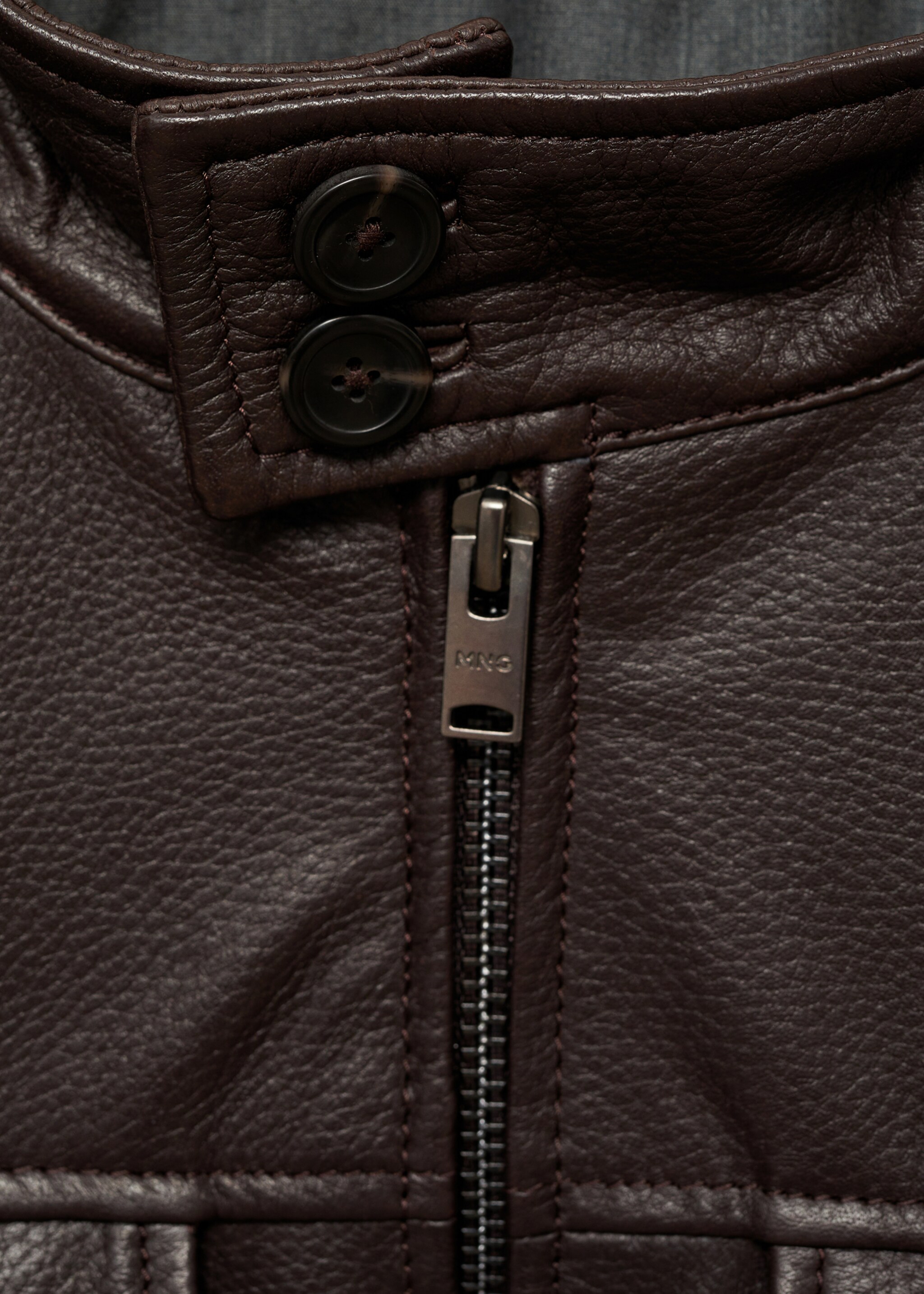 Pocket leather biker jacket - Details of the article 8, Brown. Ref: 87050576-00.