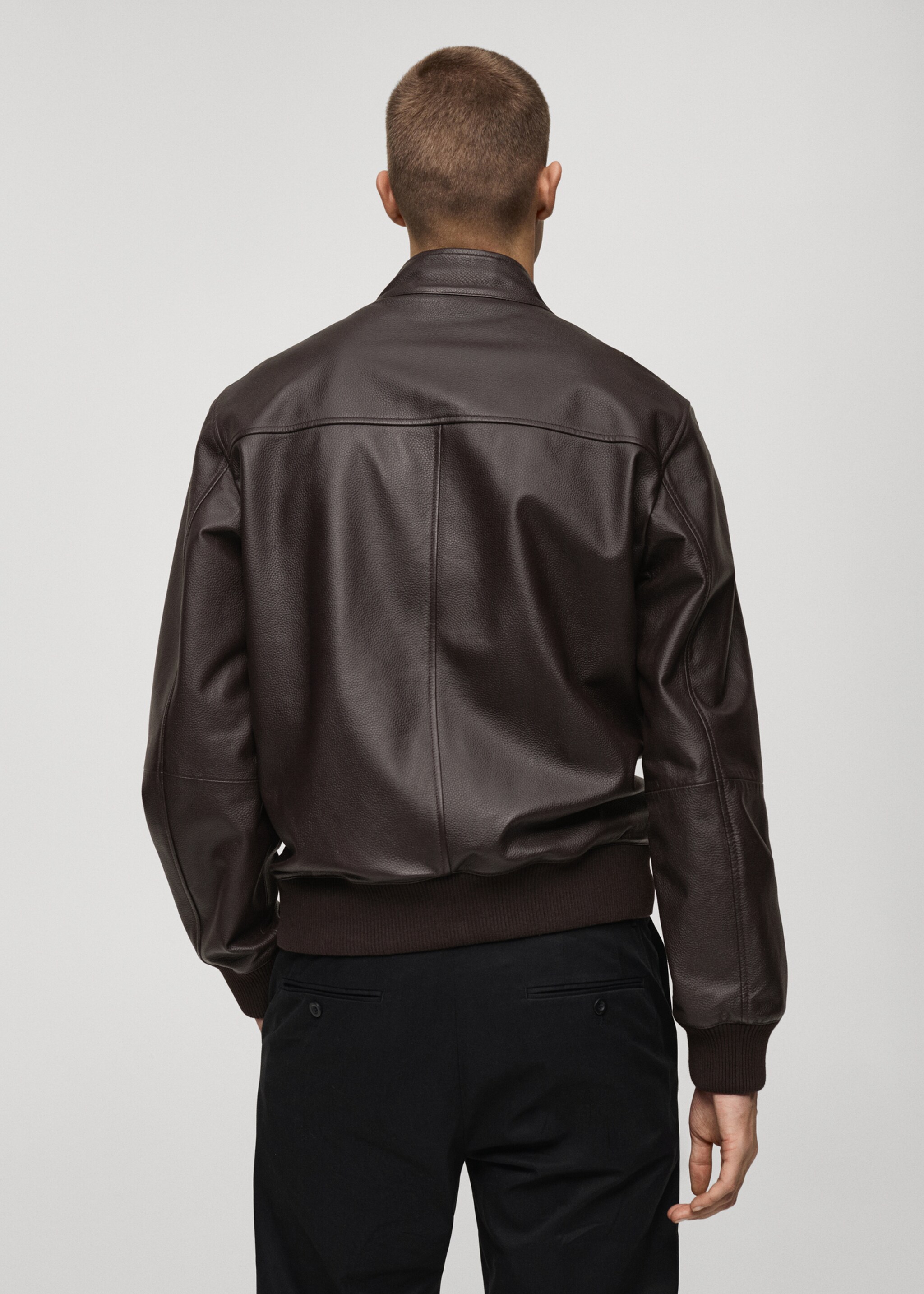 Pocket leather biker jacket - Reverse of the article, Brown. Ref: 87050576-00.