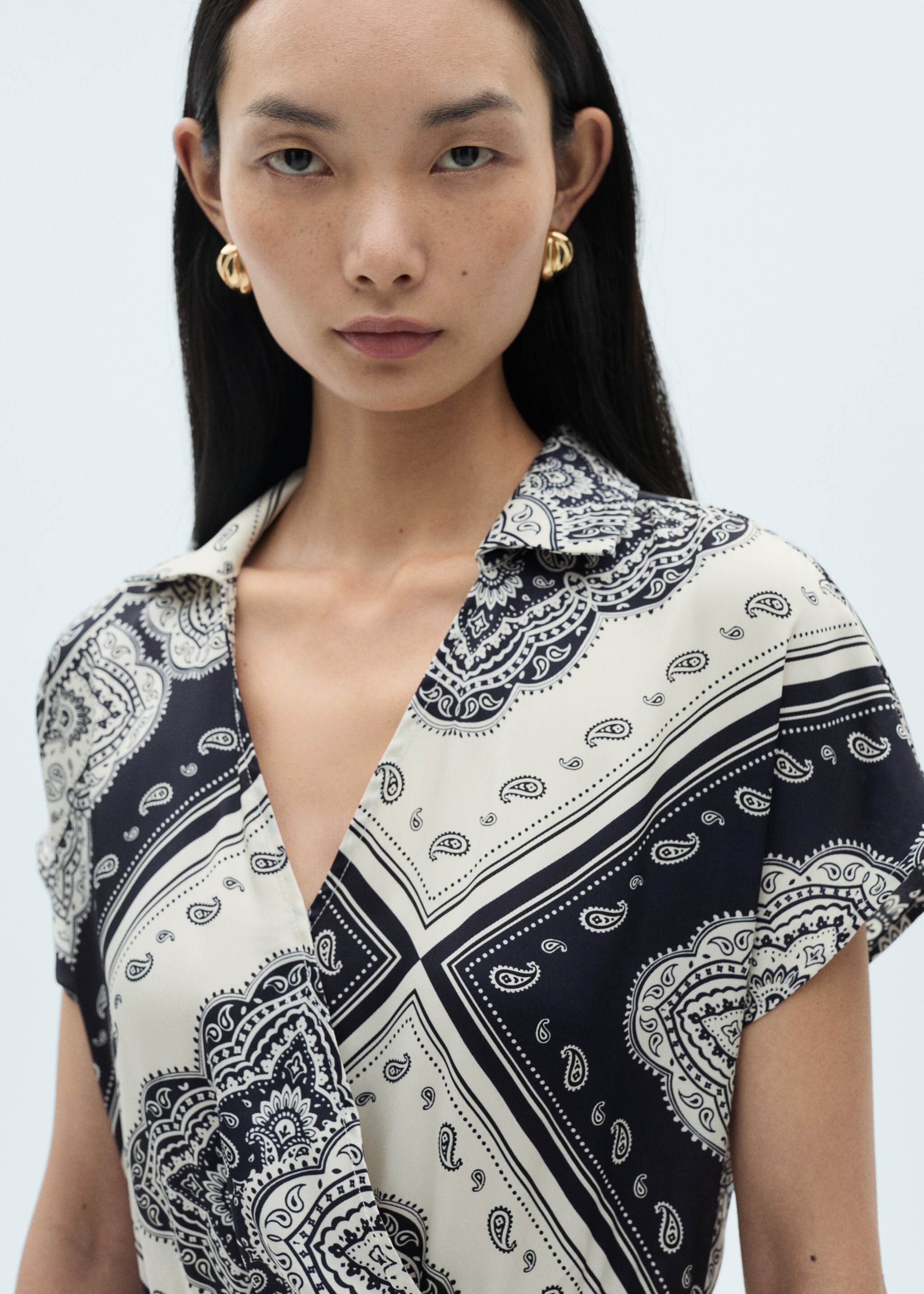 Paisley-print shirt dress - Details of the article 1, Blue. Ref: 87050581-00.