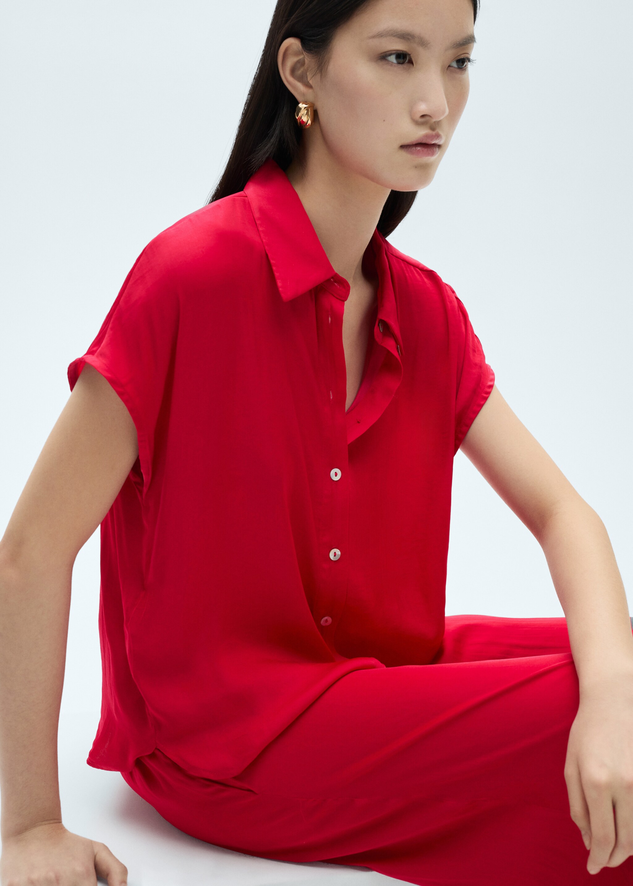 Fließende Palazzohose - Detail des Artikels 1, Erdbeerrot. Ref: 87050582-00.