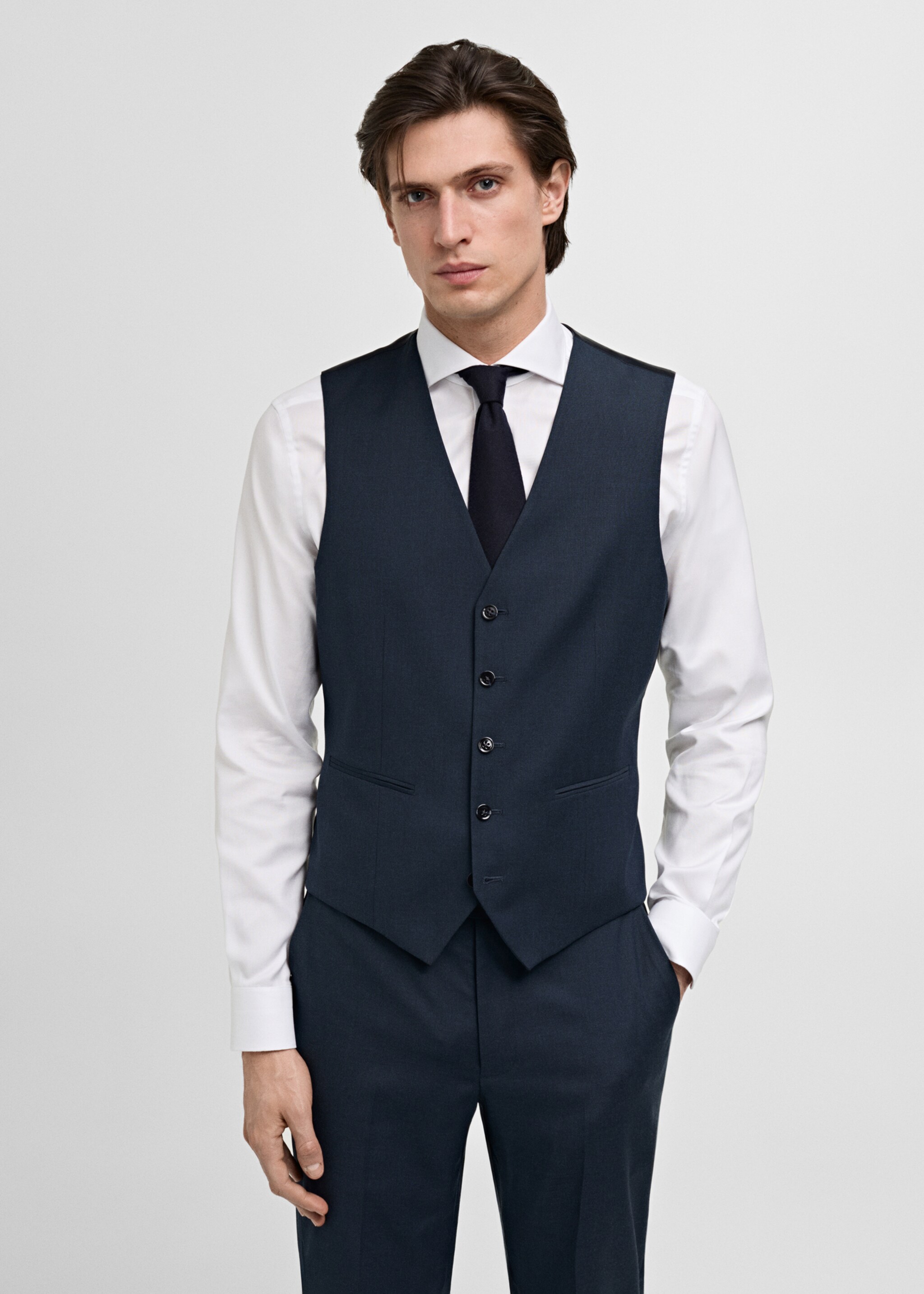 Slim-fit suit waistcoat - Medium plane, Dark Navy. Ref: 87050585-00.