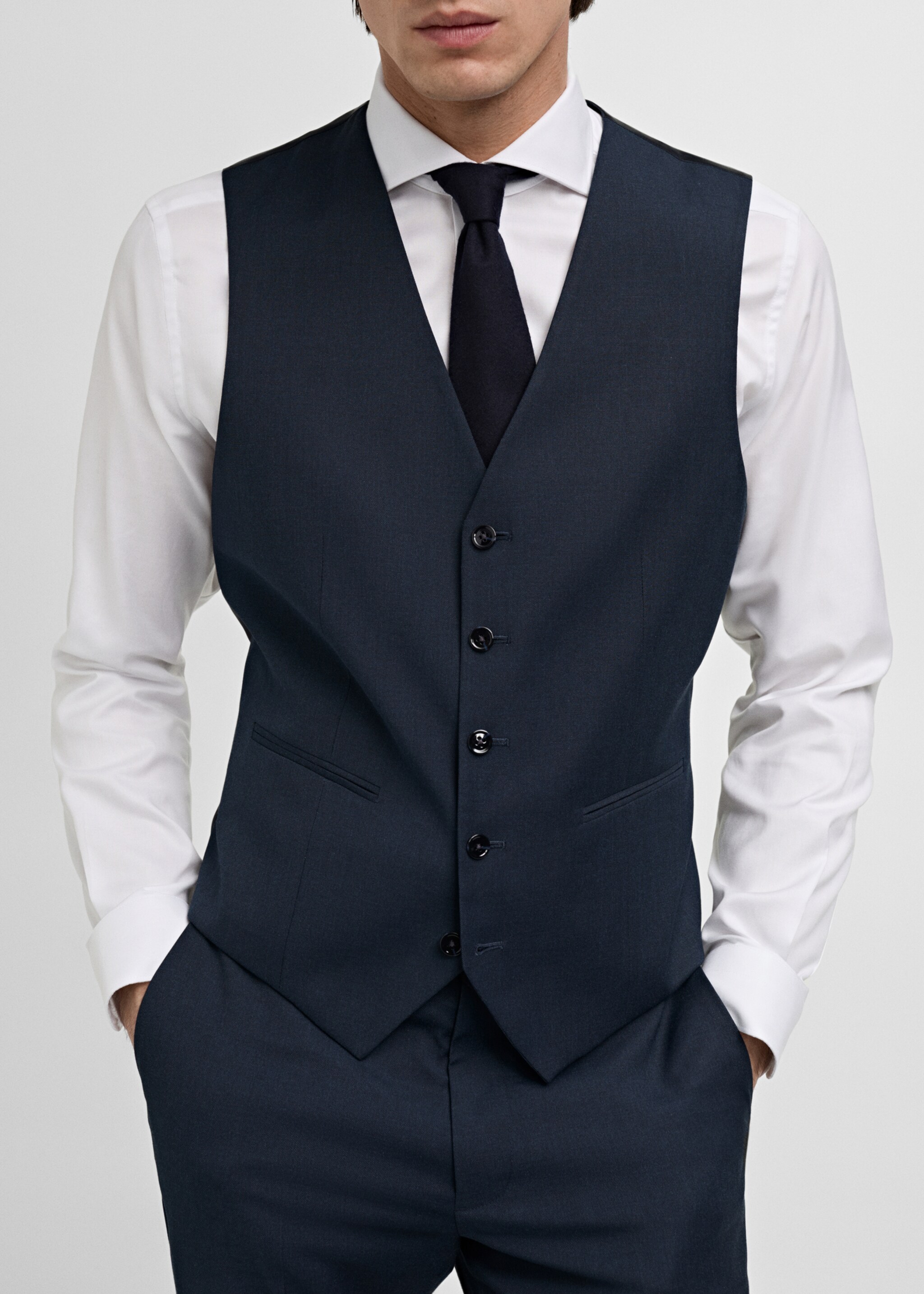 Slim-fit suit waistcoat - Details of the article 6, Dark Navy. Ref: 87050585-00.