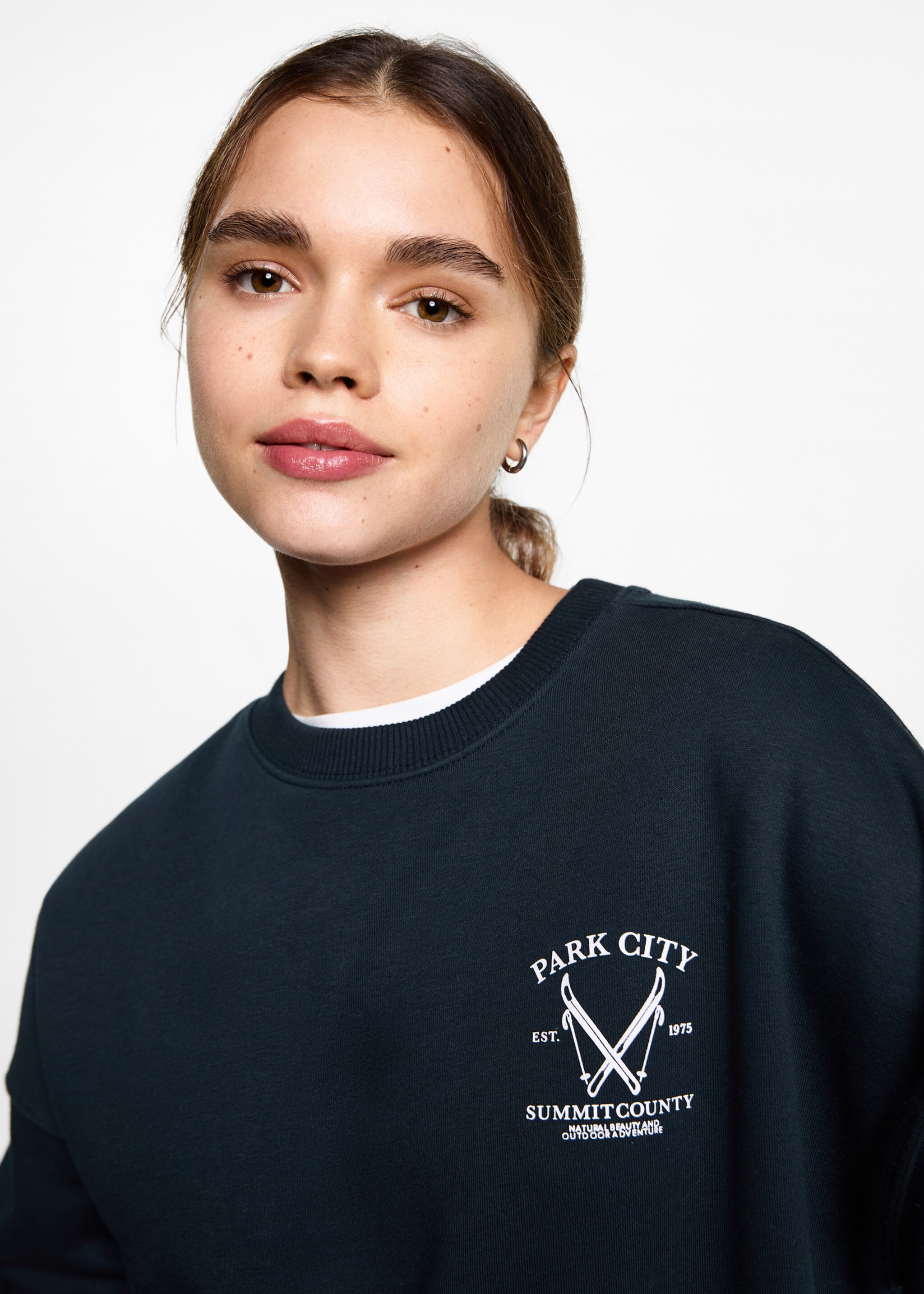 Sweat-shirt coton imprimé - Détail de l'article 1, Bleu marine foncé. Ref: 87050593-00.