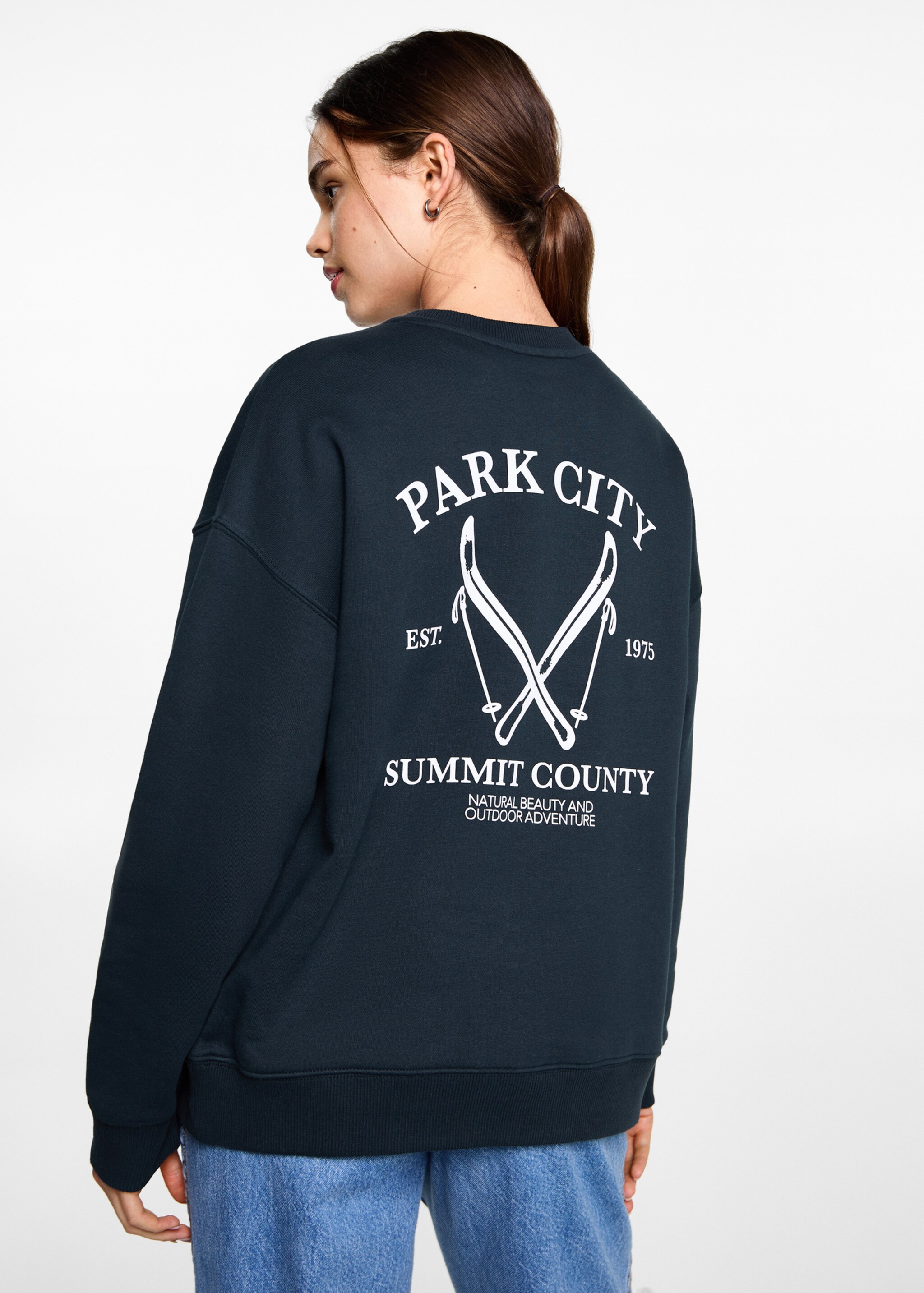 Sweat-shirt coton imprimé - Verso de l’article, Bleu marine foncé. Ref: 87050593-00.