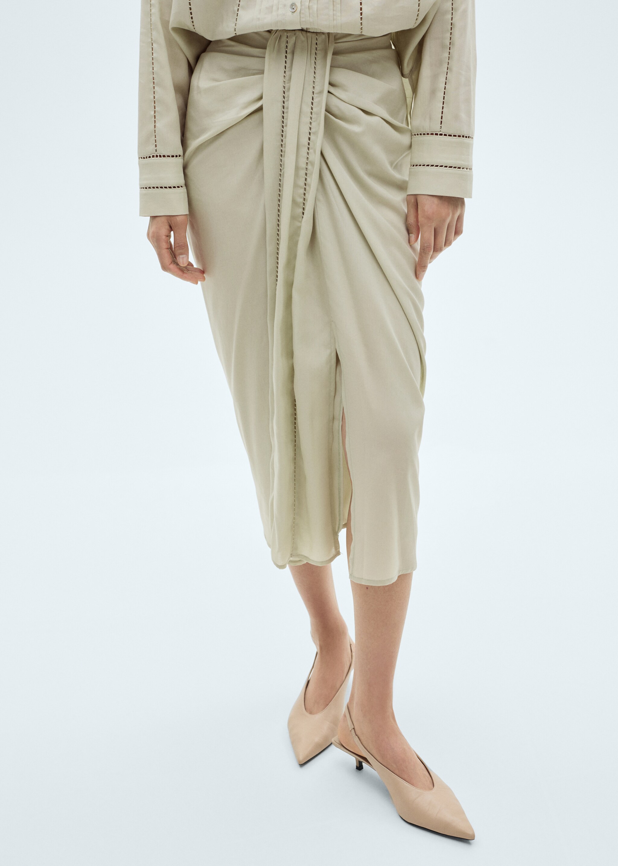 Drapiertes Midi-Kleid - Mittlere Ansicht, Wassergrün. Ref: 87050596-00.