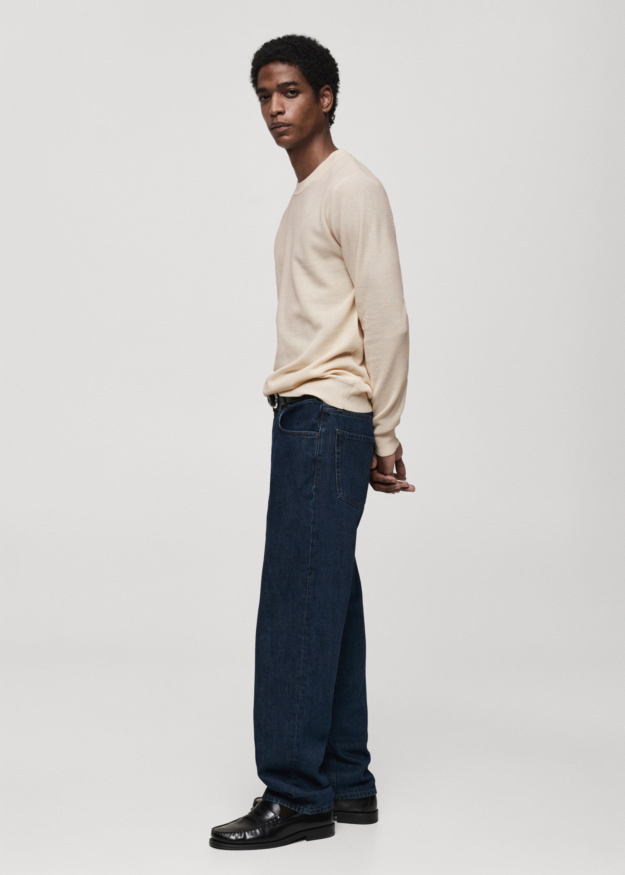 Microstructured cotton knitted sweater - Details of the article 2, Off White. Ref: 87050599-00.