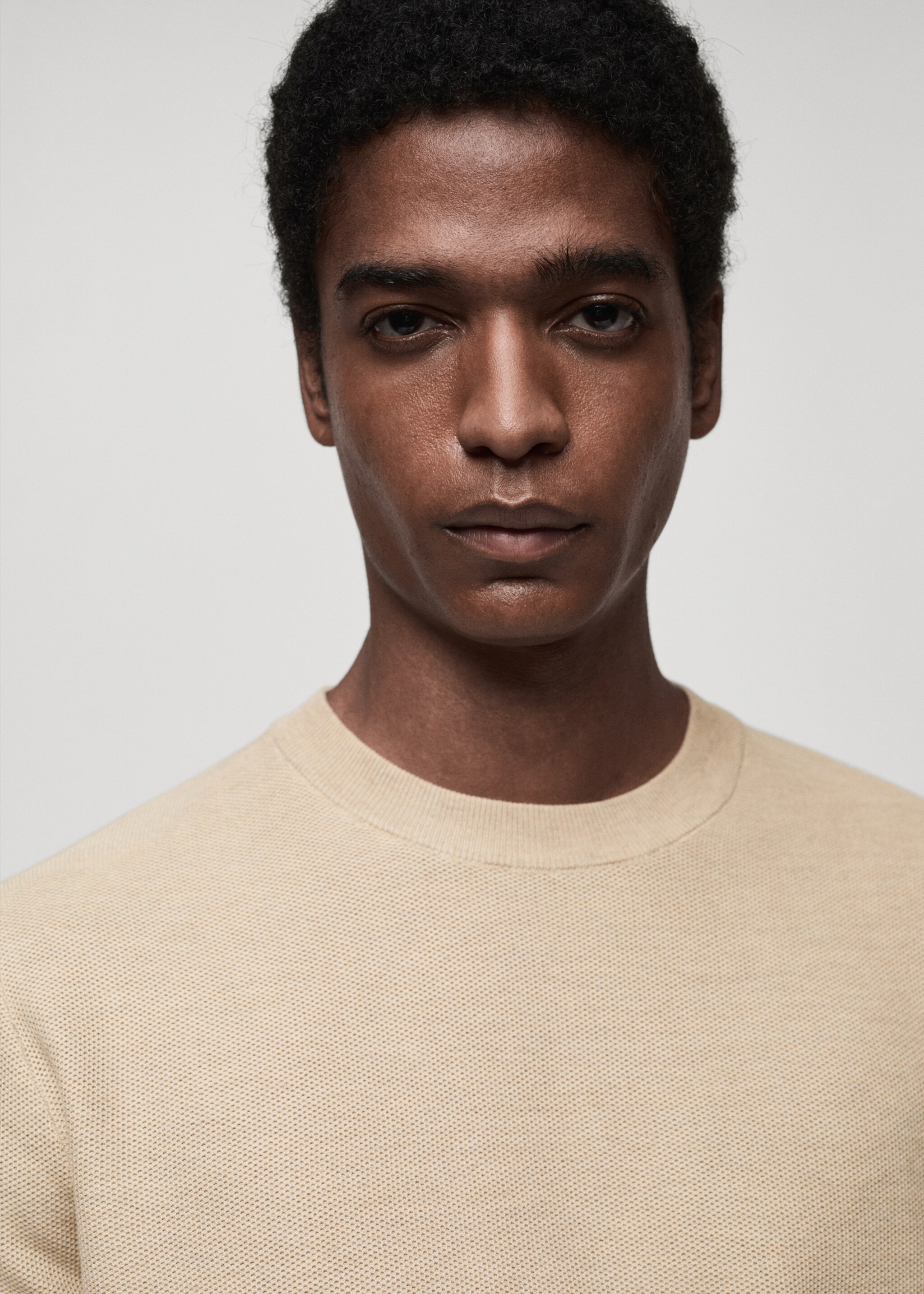 Microstructured cotton knitted sweater - Details of the article 1, Sand. Ref: 87050599-00.