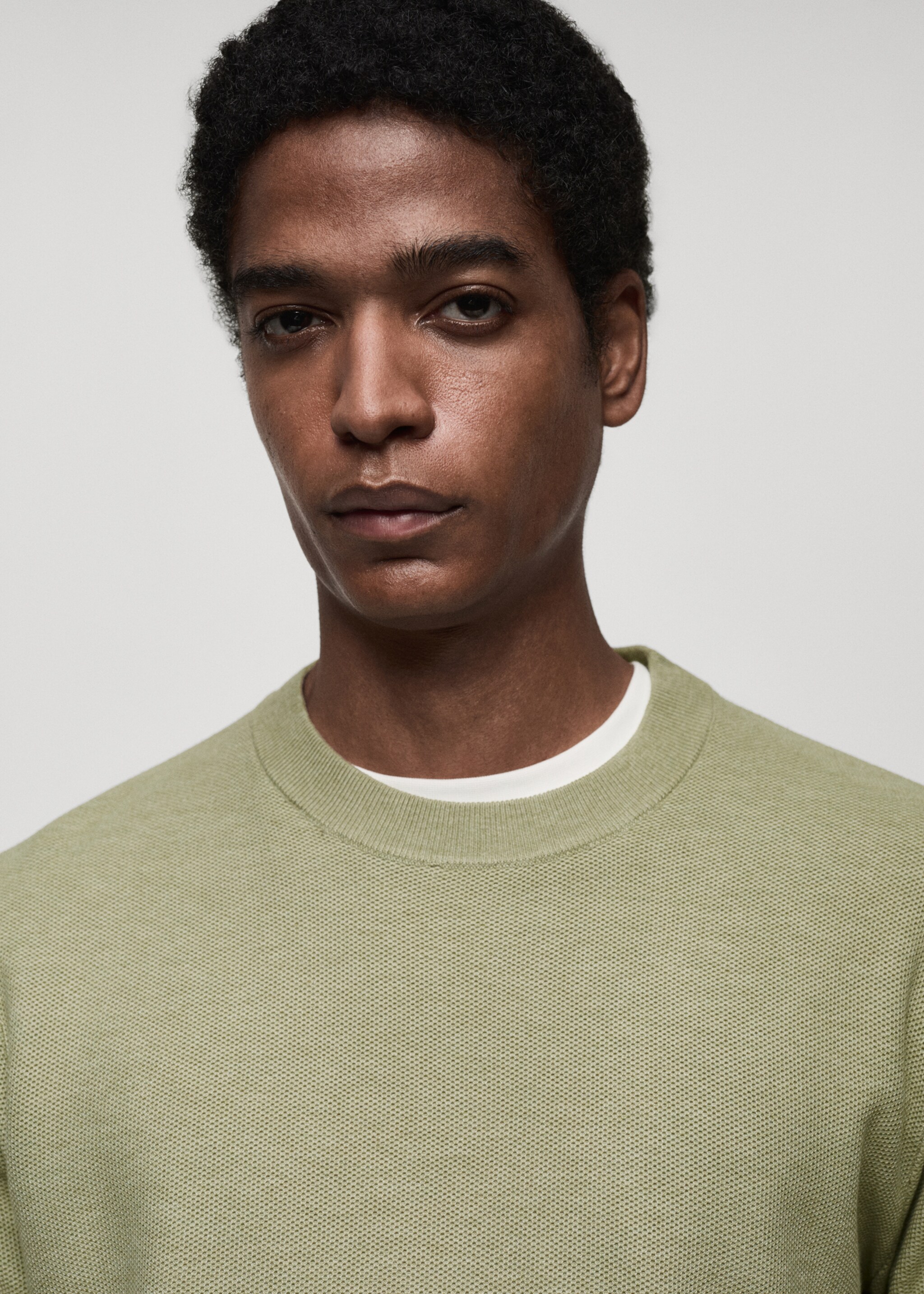 Pullover maglia cotone microtexture - Dettaglio dell'articolo 1, Verde mela. Ref: 87050599-00.