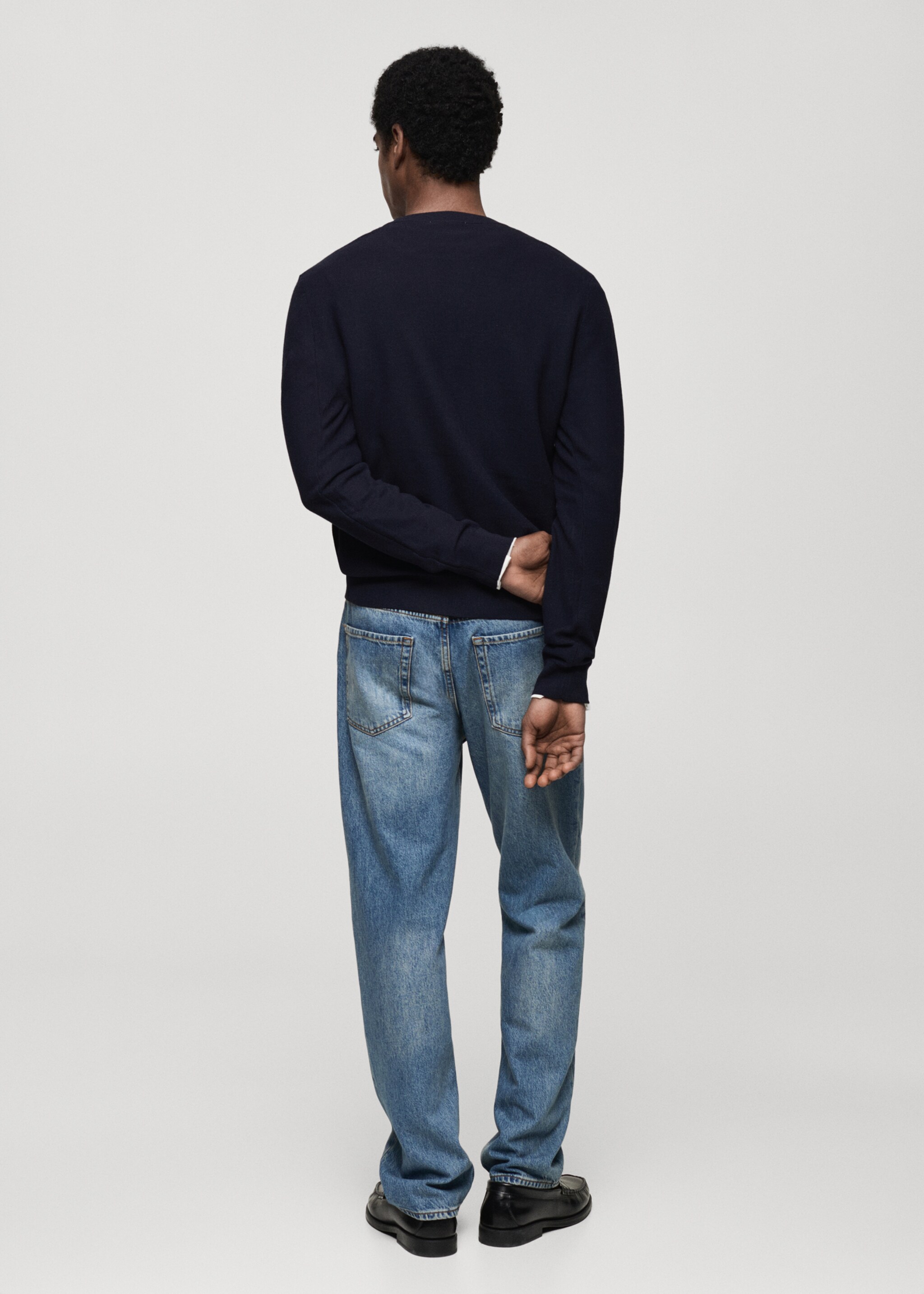 Microstructured cotton knitted sweater - Reverse of the article, Dark Navy. Ref: 87050599-00.