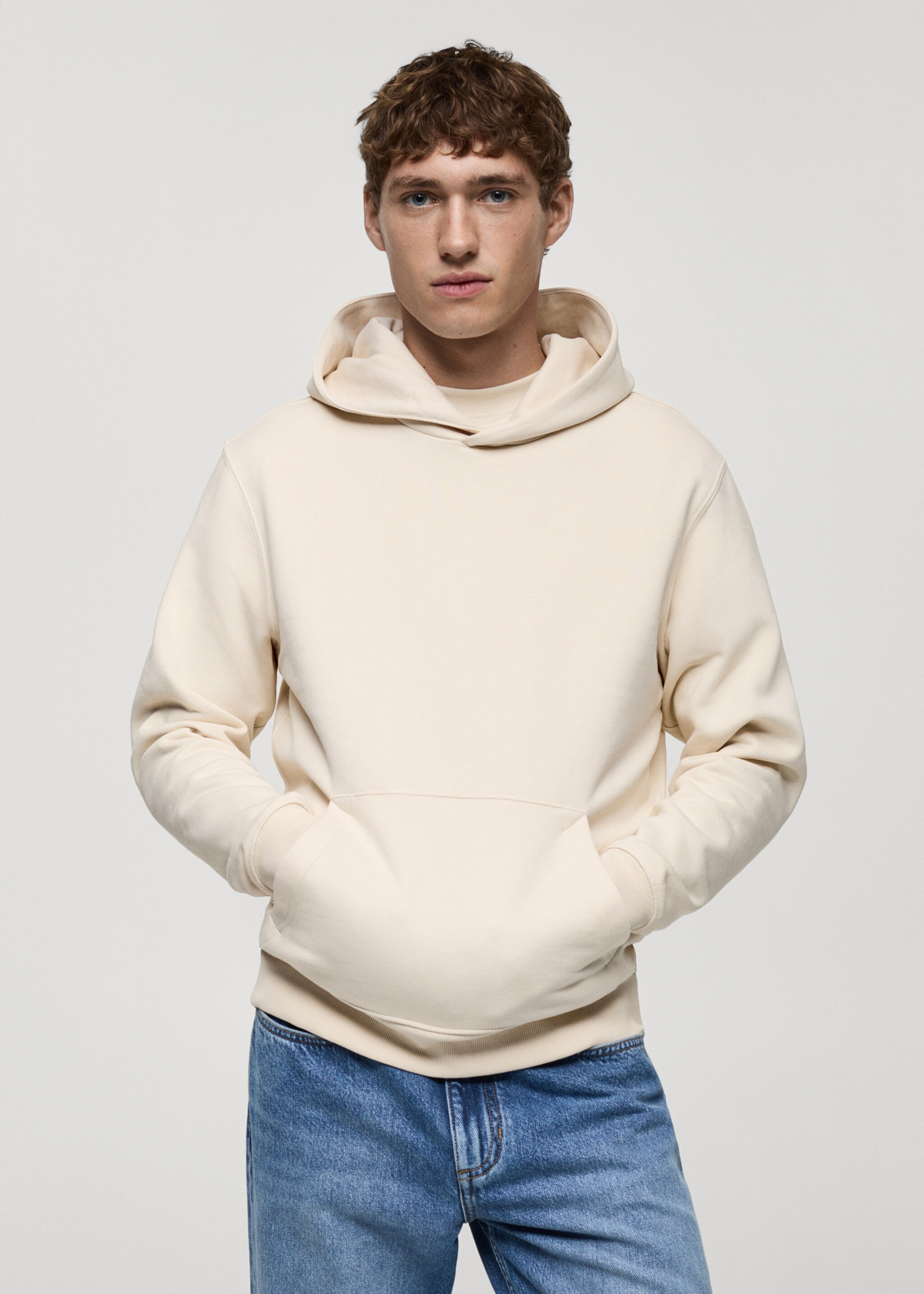 Pamučna sportska majica s kapuljačom - Prikaz srednjeg dijela, Svjetlosmeđa. Ref: 87050600-00.