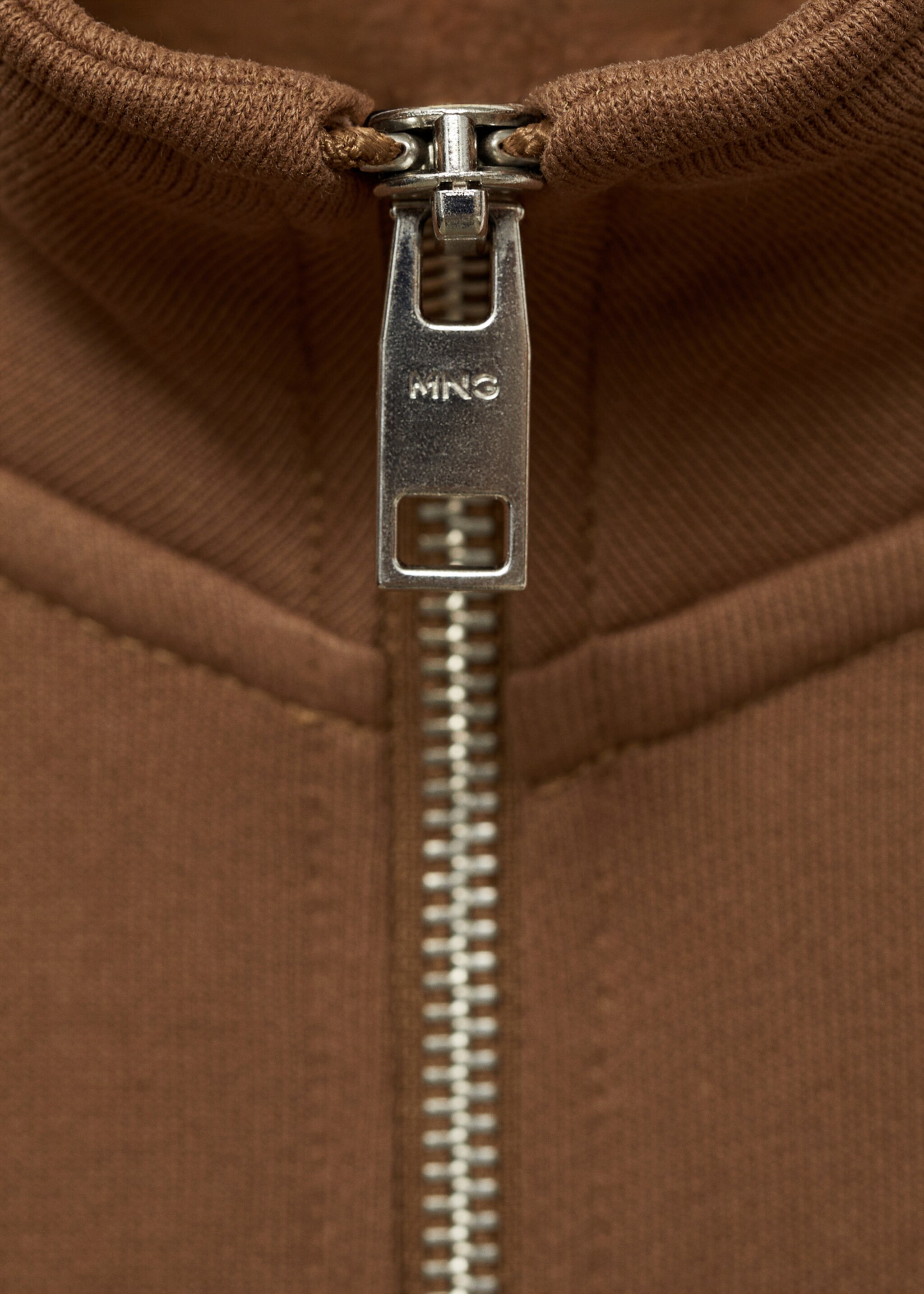 Regular-fit zip-neck sweatshirt - Details of the article 8, Medium Brown. Ref: 87050601-00.