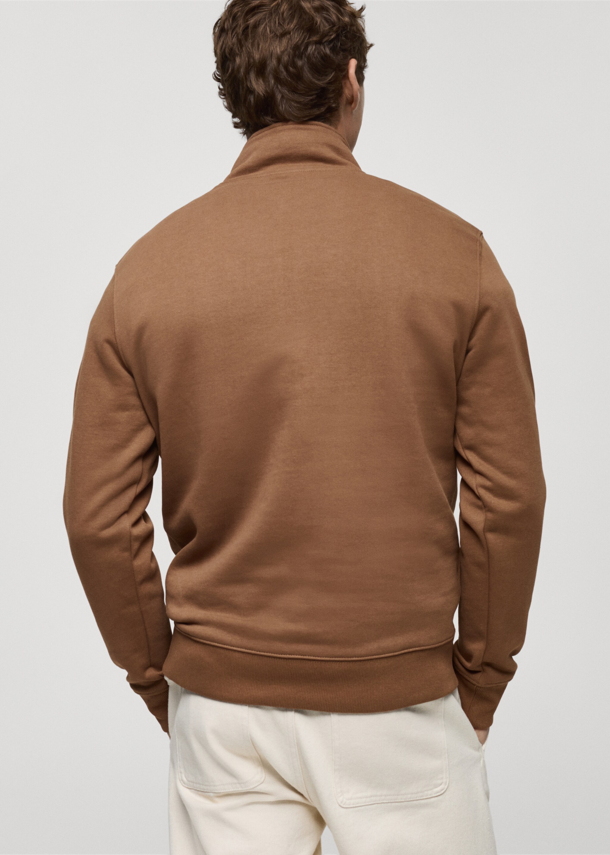 Regular-fit zip-neck sweatshirt - Reverse of the article, Medium Brown. Ref: 87050601-00.