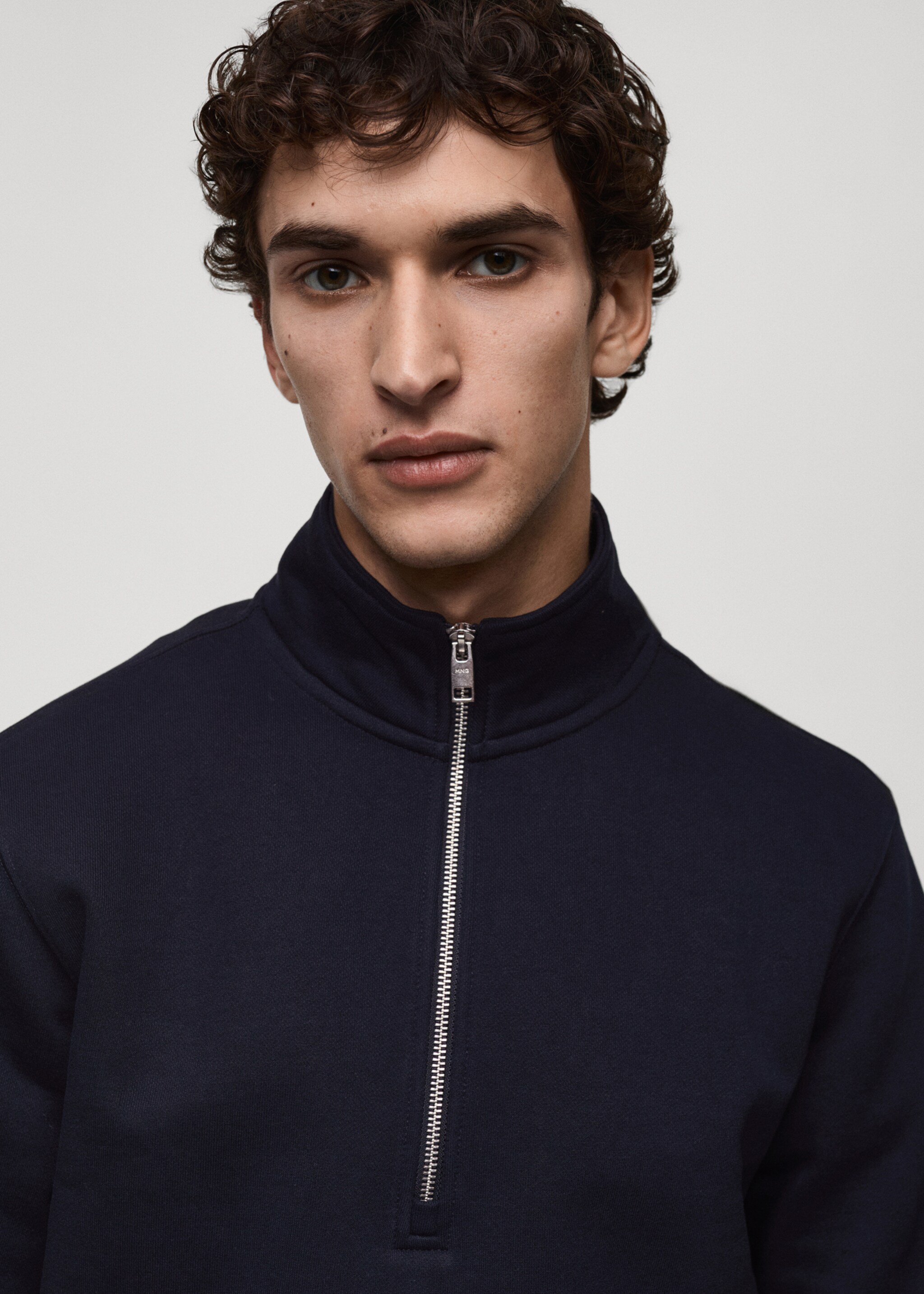 Regular-fit zip-neck sweatshirt - Details of the article 1, Dark Navy. Ref: 87050601-00.