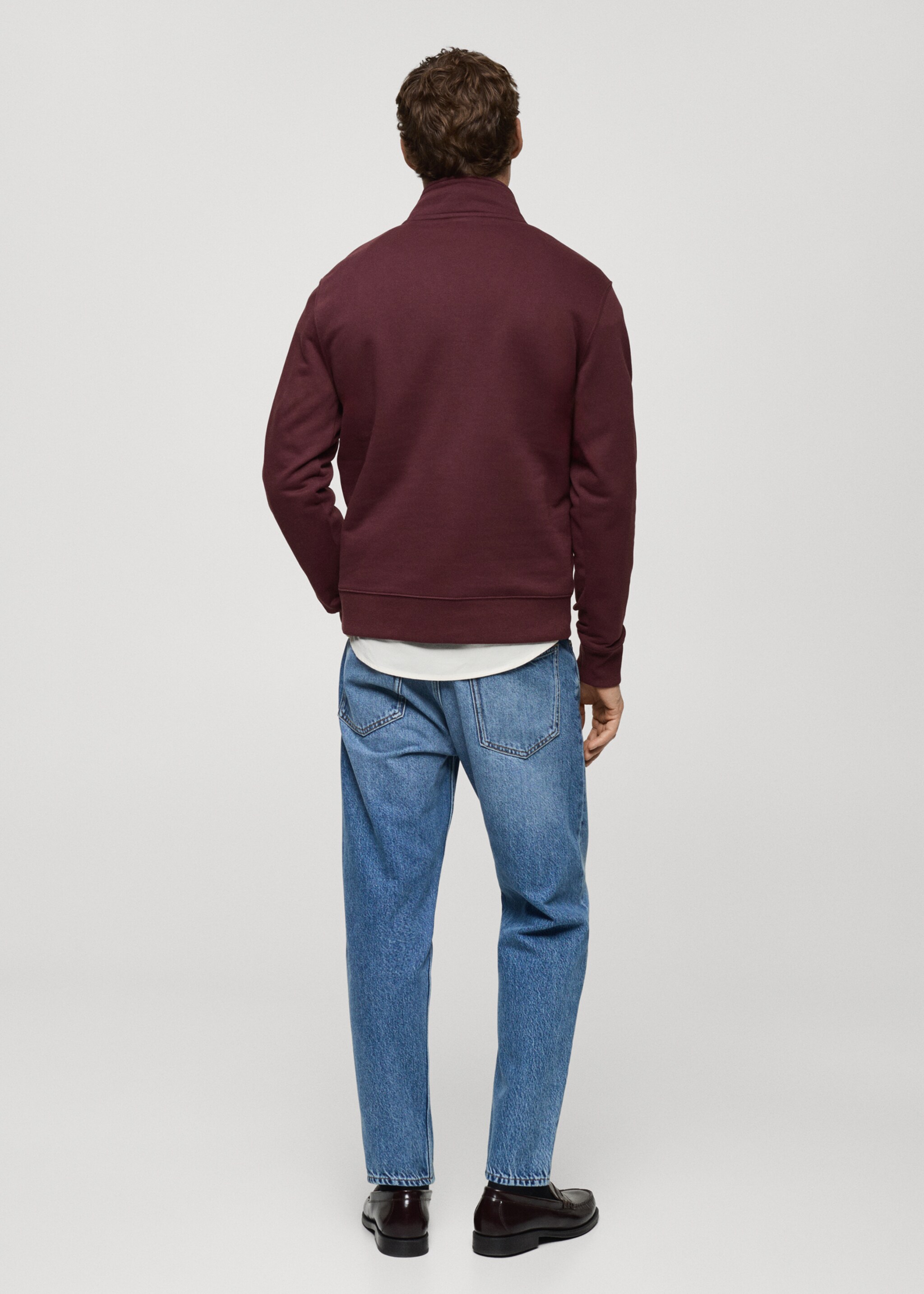 Regular-fit zipper-neck sweatshirt - Reverse of the article, Burgundy. Ref: 87050601-00.