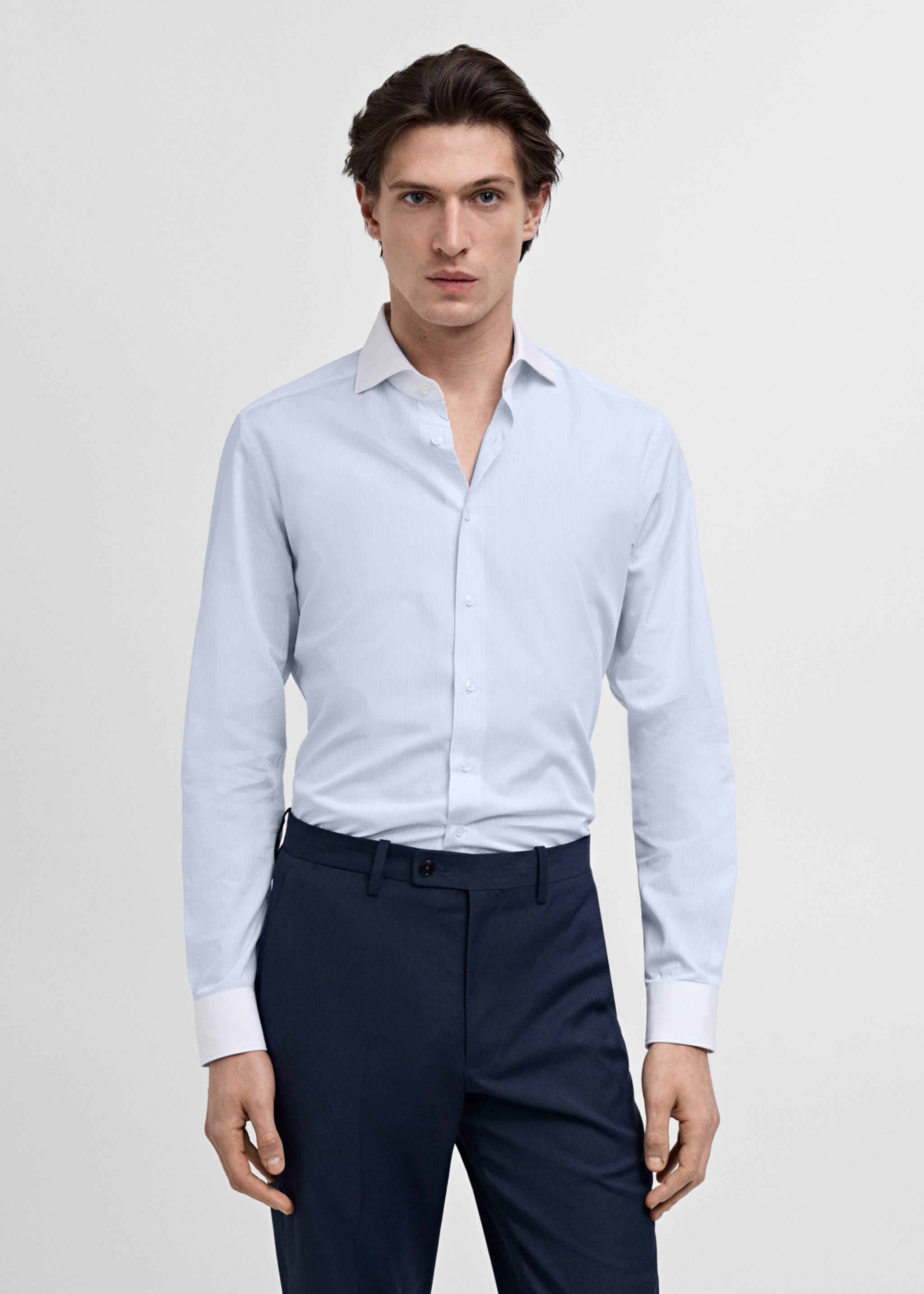 Striped suit shirt with contrasting collar - Medium plane, Sky Blue. Ref: 87050609-00.