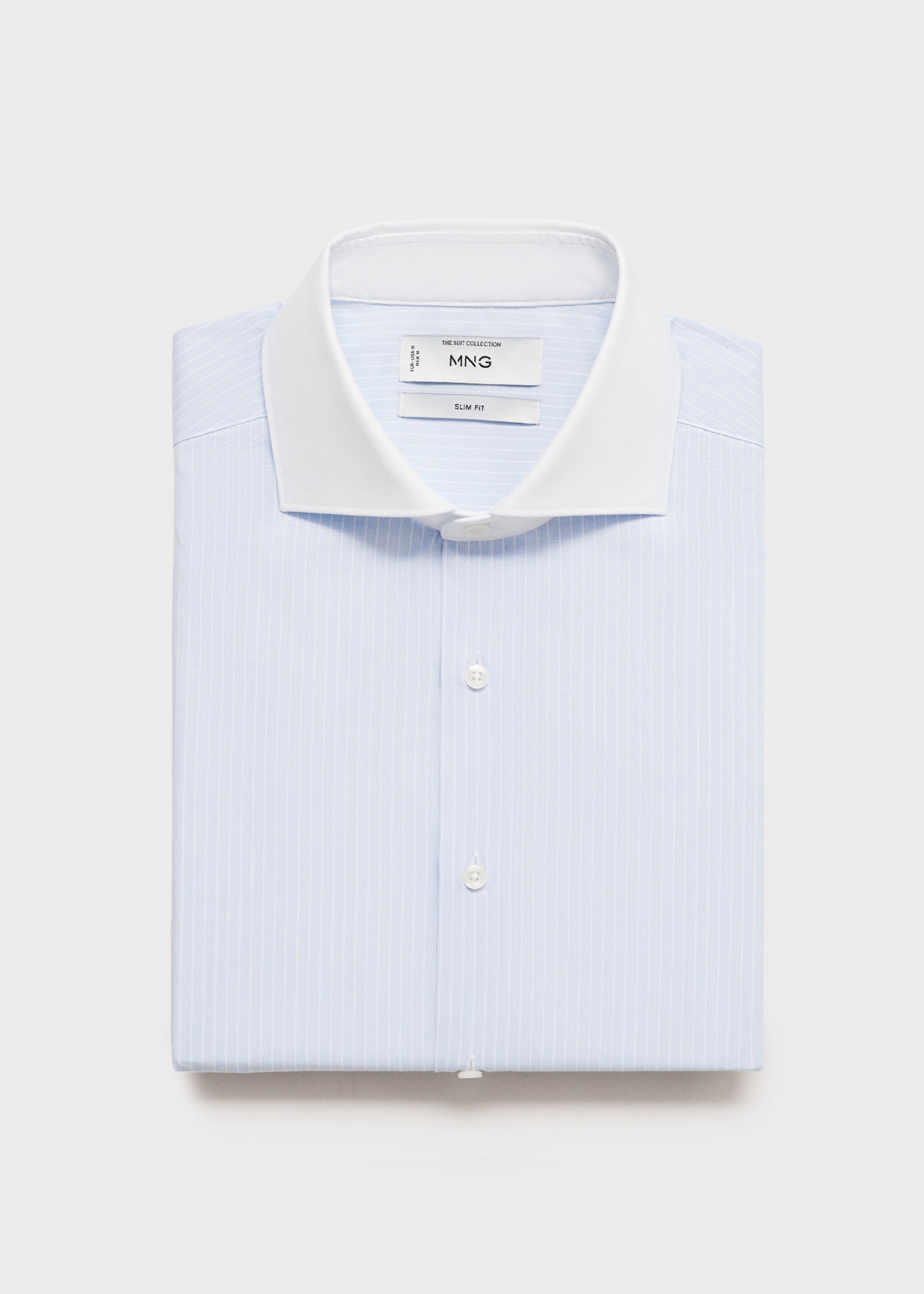 Striped suit shirt with contrasting collar - Details of the article 8, Sky Blue. Ref: 87050609-00.