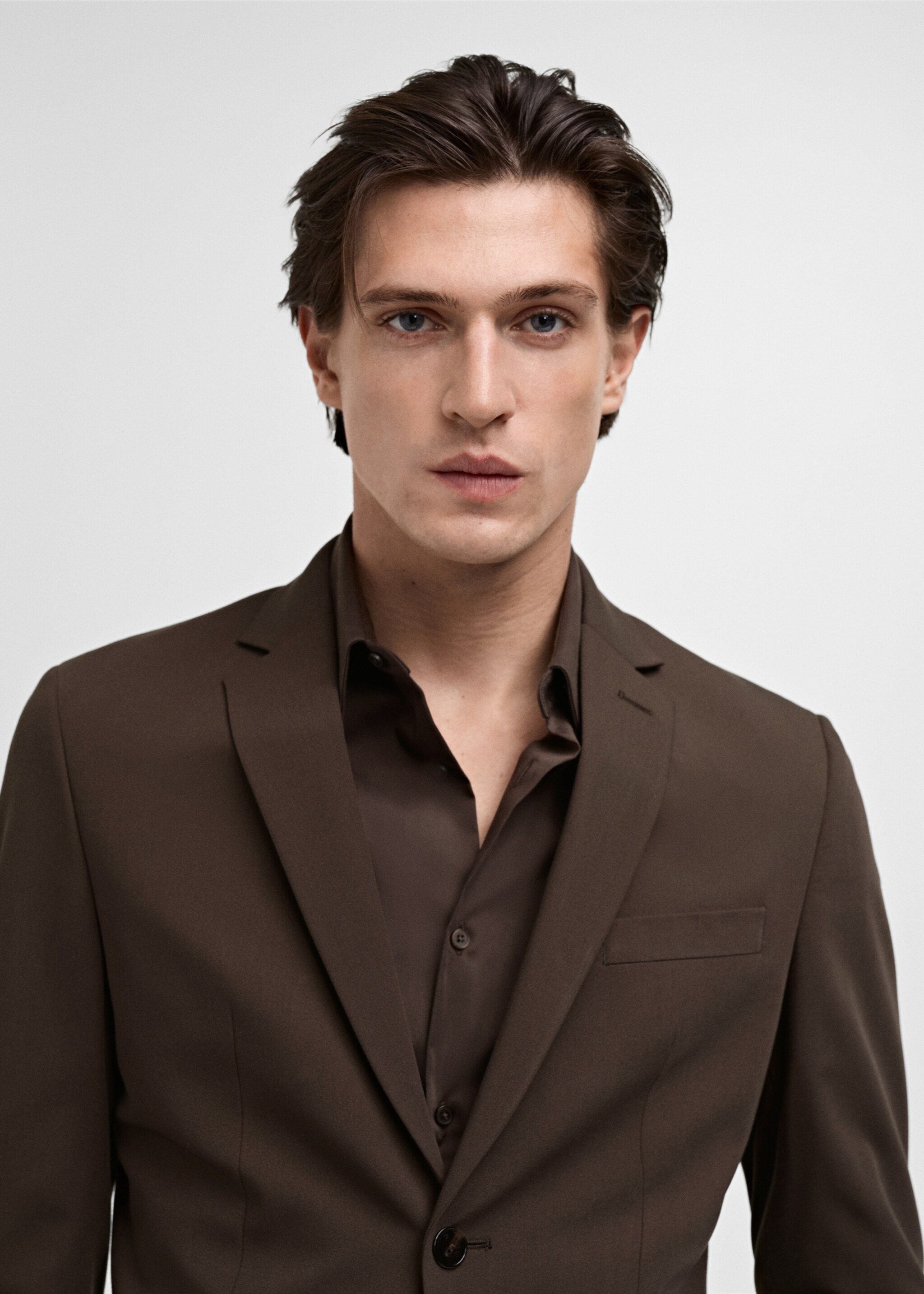 Oblekové sako super slim fit ze strečové látky - Detail zboží 1, Hnědá. Ref: 87050622-00.