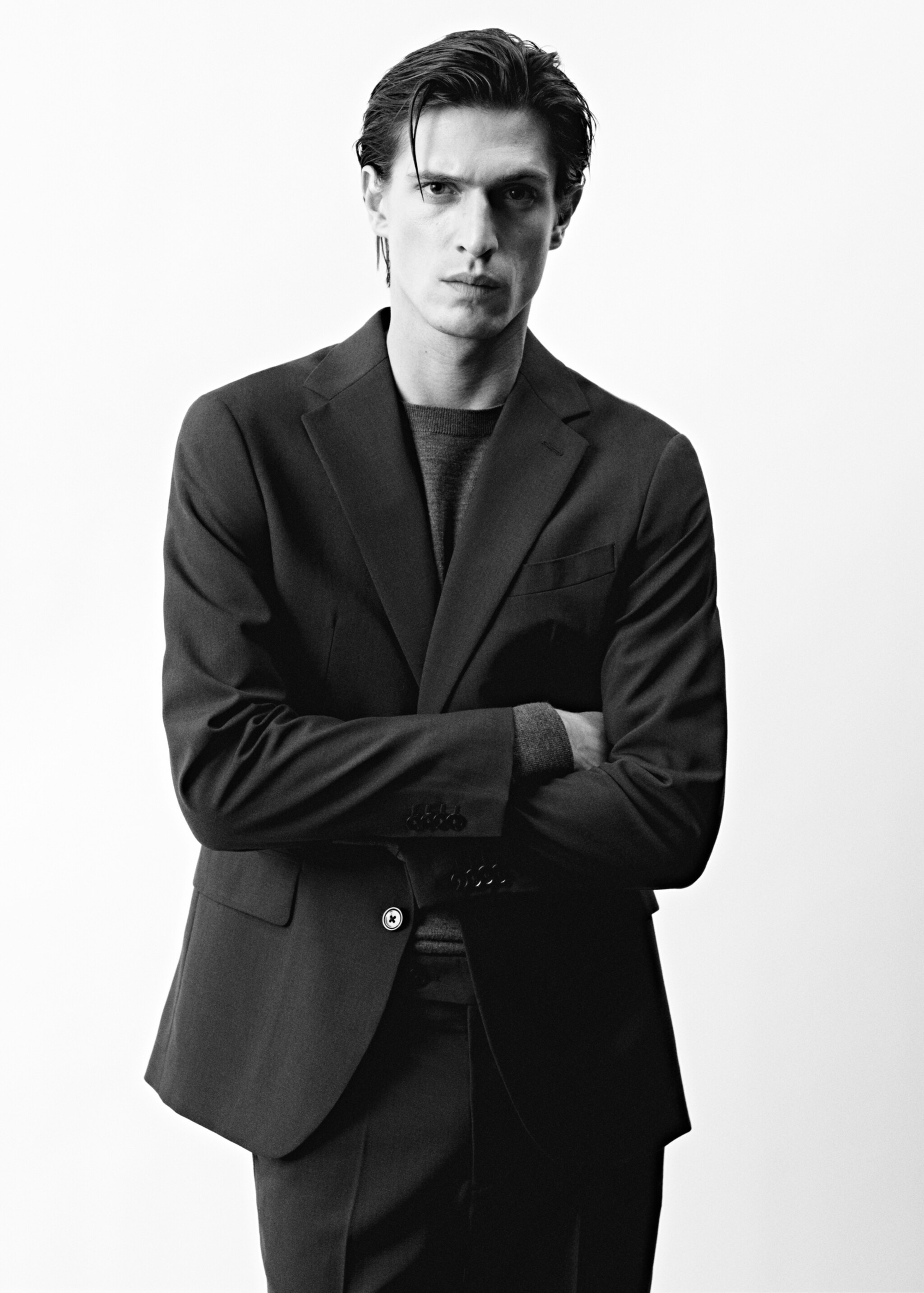 Oblekové sako super slim fit ze strečové látky - Detail zboží 5, Hnědá. Ref: 87050622-00.