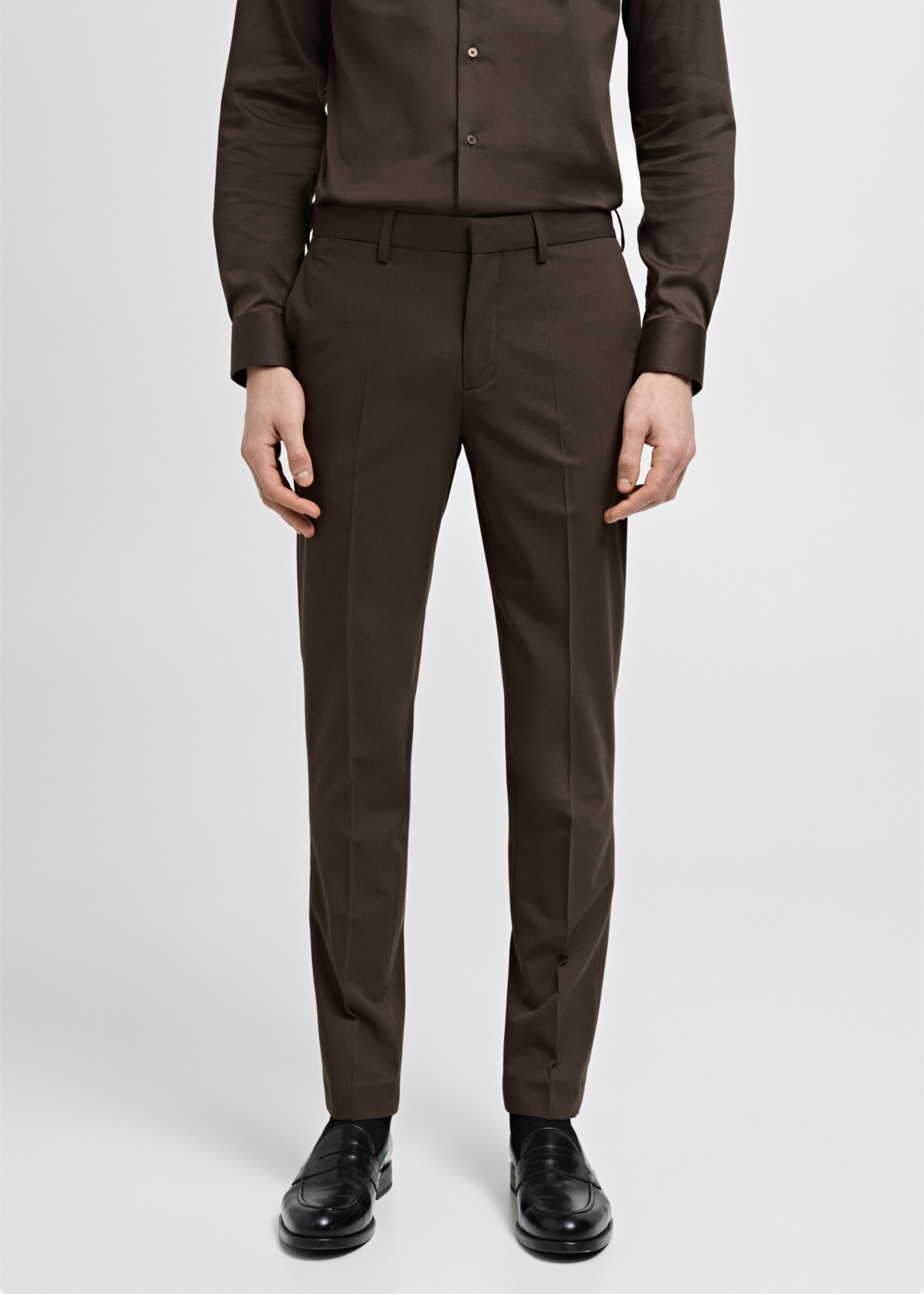 Stretch fabric super slim-fit suit trousers - Medium plane, Brown. Ref: 87050623-00.