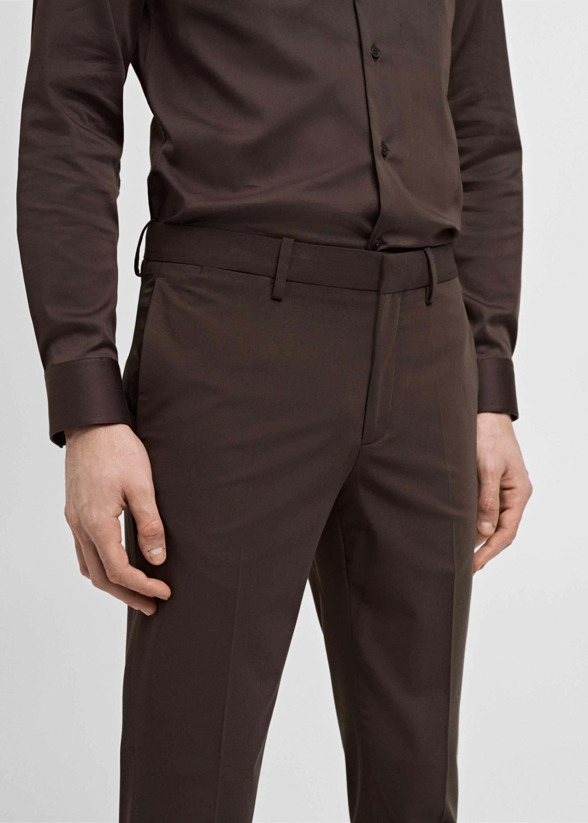 Stretch fabric super slim-fit suit trousers - Details of the article 1, Brown. Ref: 87050623-00.