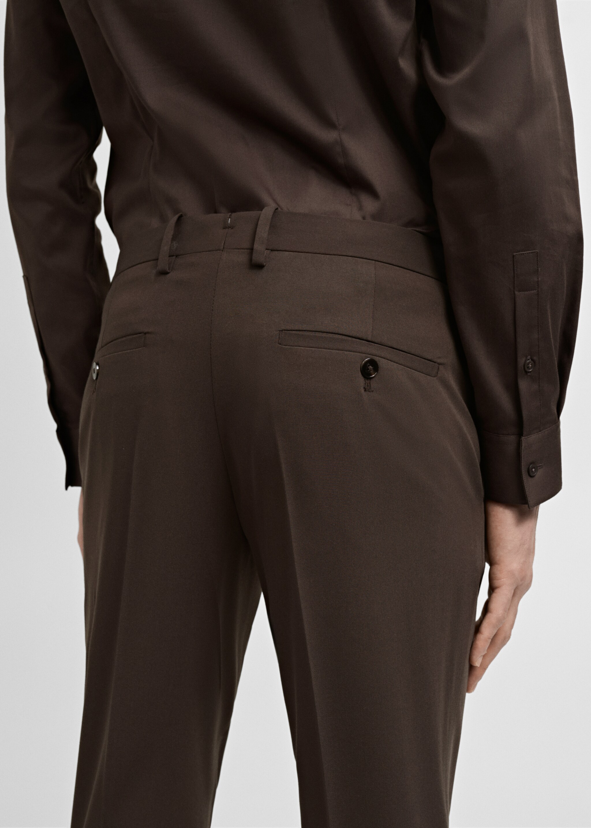 Stretch fabric super slim-fit suit trousers - Details of the article 2, Brown. Ref: 87050623-00.