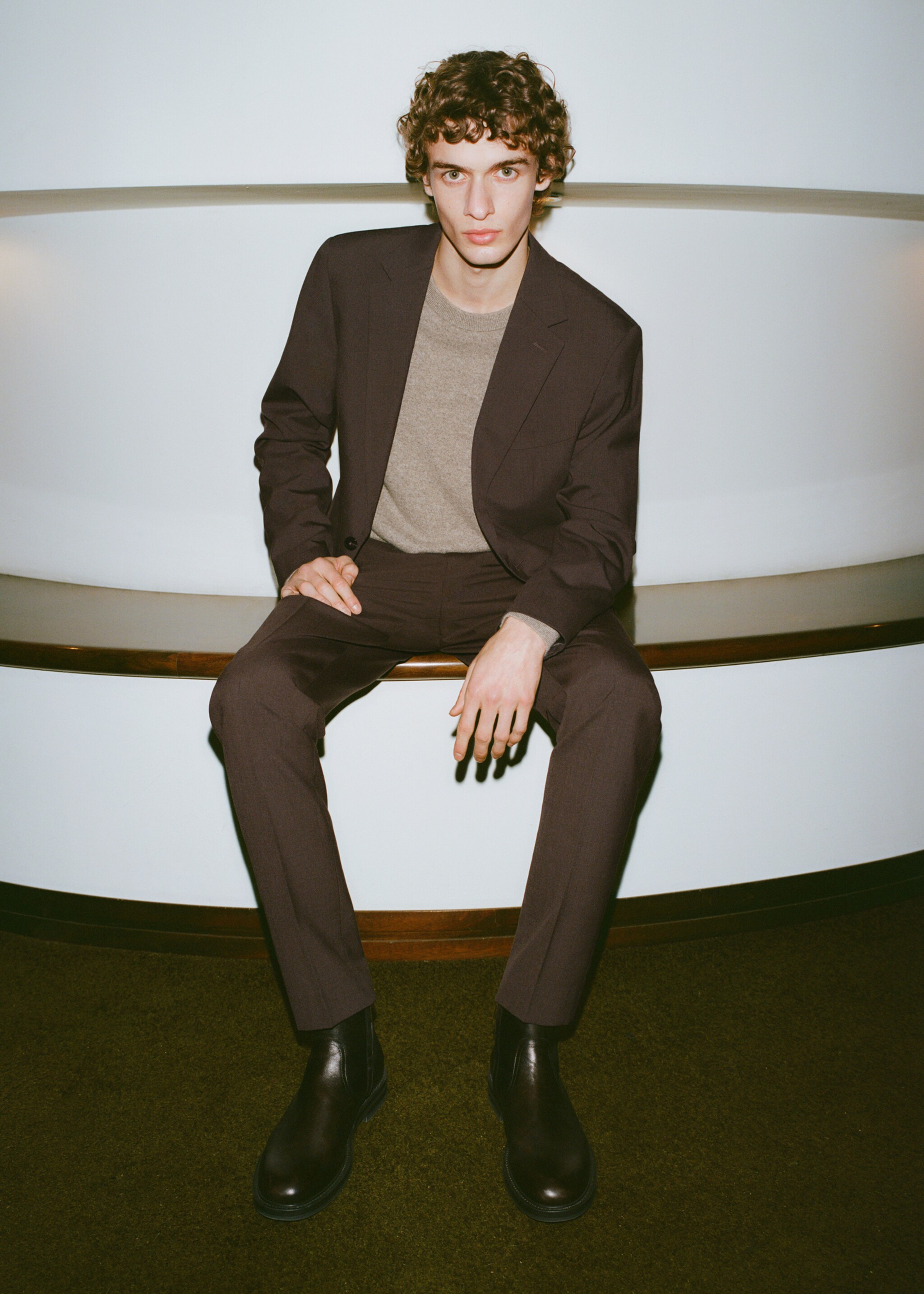 Stretch fabric super slim-fit suit trousers - Details of the article 3, Brown. Ref: 87050623-00.