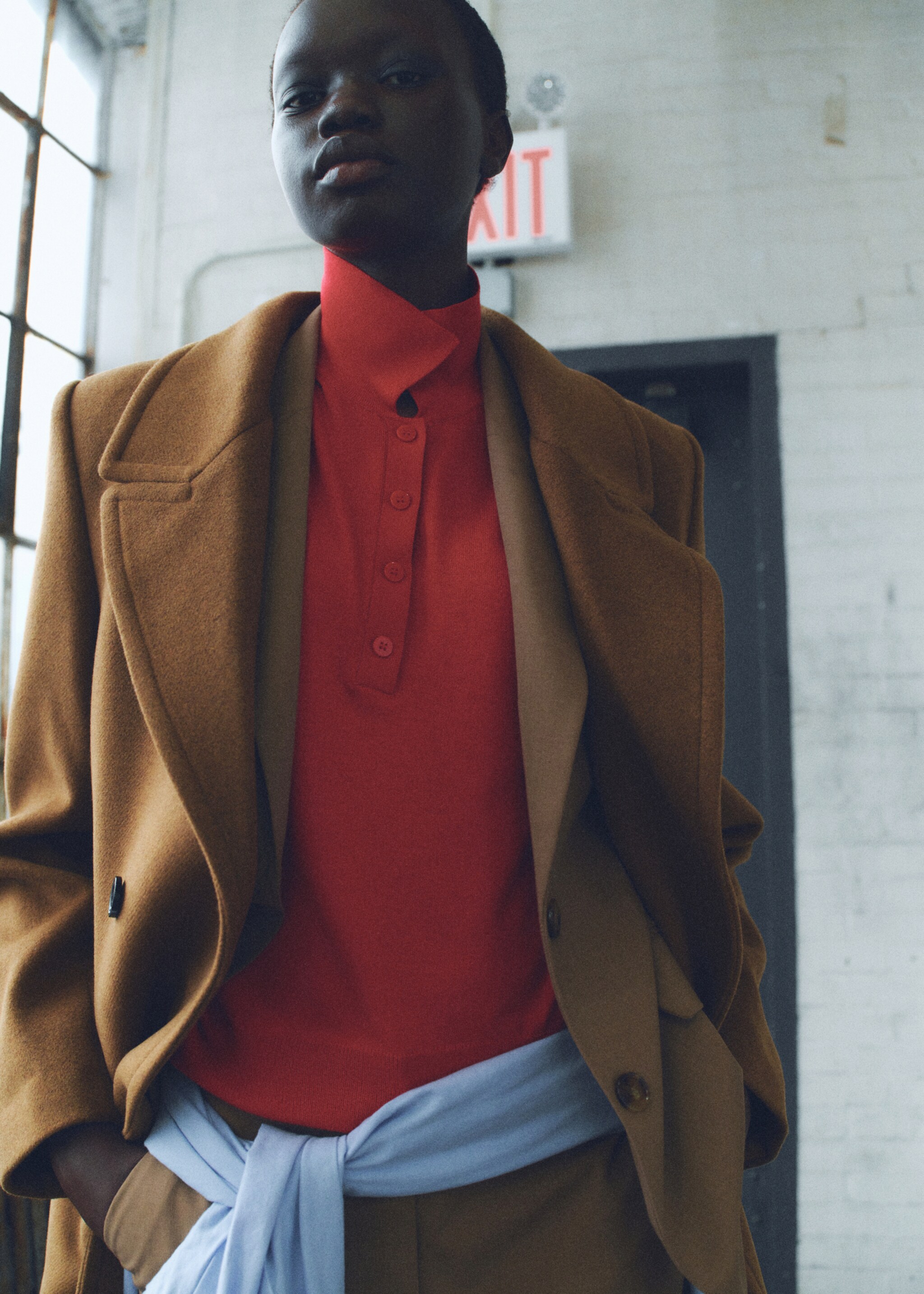 Double-breasted wool coat - Medium plane, Ochre. Ref: 87050624-00.